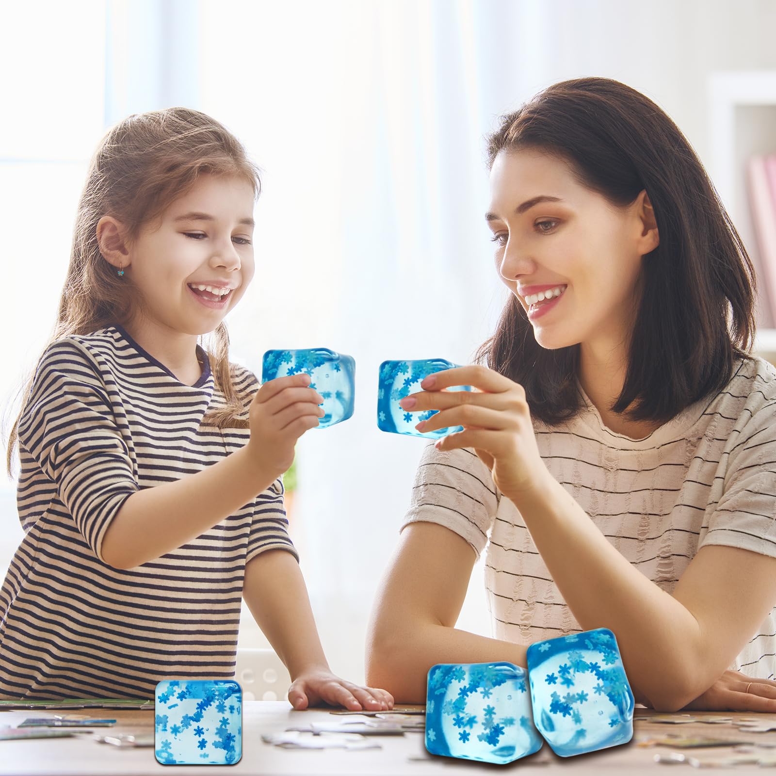 3 Pack Blue Ice Cube Stress Balls with Snowflakes Inside - Squishy Fidget Sensory Toys for Anxiety Relief, ADHD & Stress Management - Fun Squeeze Toys for Kids & Adults - Perfect for Office, Classroom & Home Use