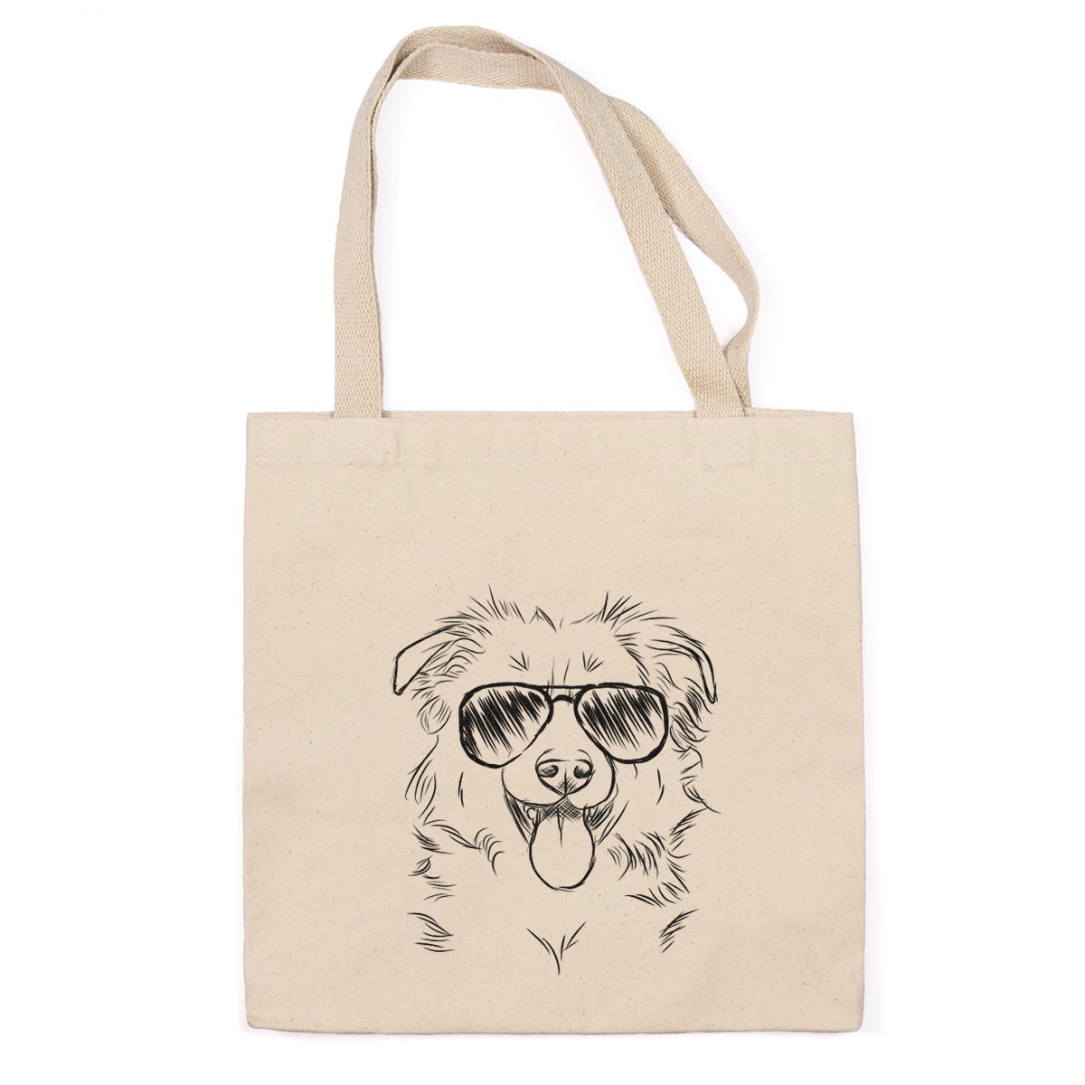 Tucker the Aviator Collie Shepherd Heavy Duty 100% Cotton Canvas Tote Bag - Reusable Grocery Shopping Bag (14.75