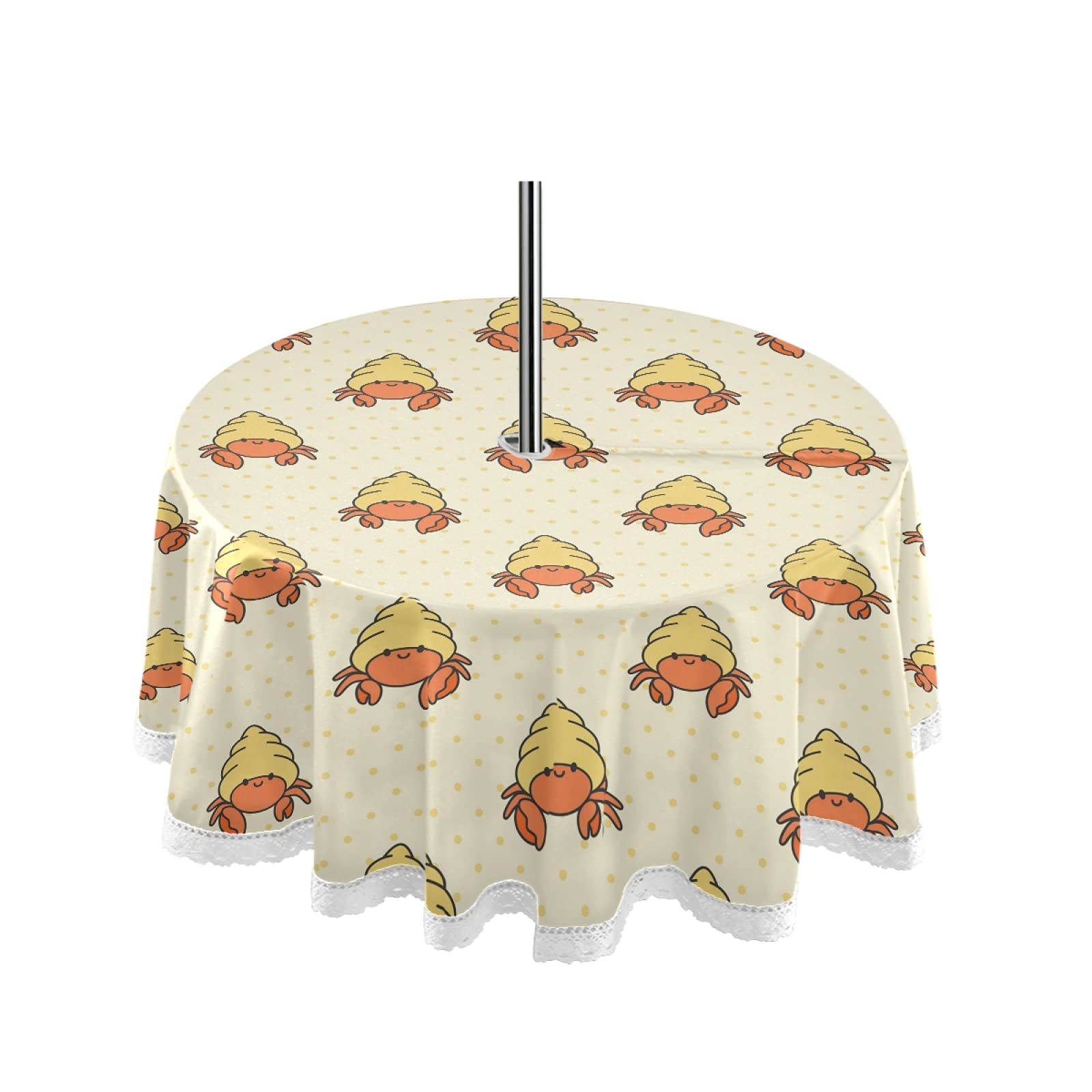 Waterproof Hermit Crab Print Outdoor Tablecloth with Umbrella Hole & Zipper - Machine Washable Picnic Table Cover for Spring Summer BBQs, Restaurant Patios, Beach Parties & Home Decor
