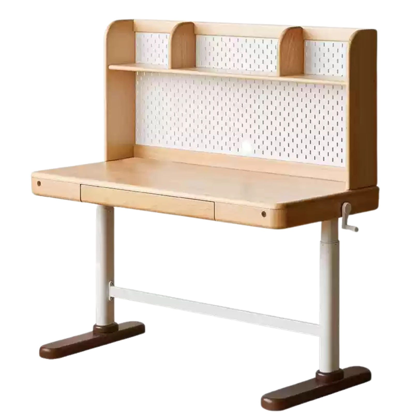 47.2x23.6x45.6-57.8 inch / 120x60x116.5-147.5cm / Natural wood color / children's hand-operated study table + children's shelf