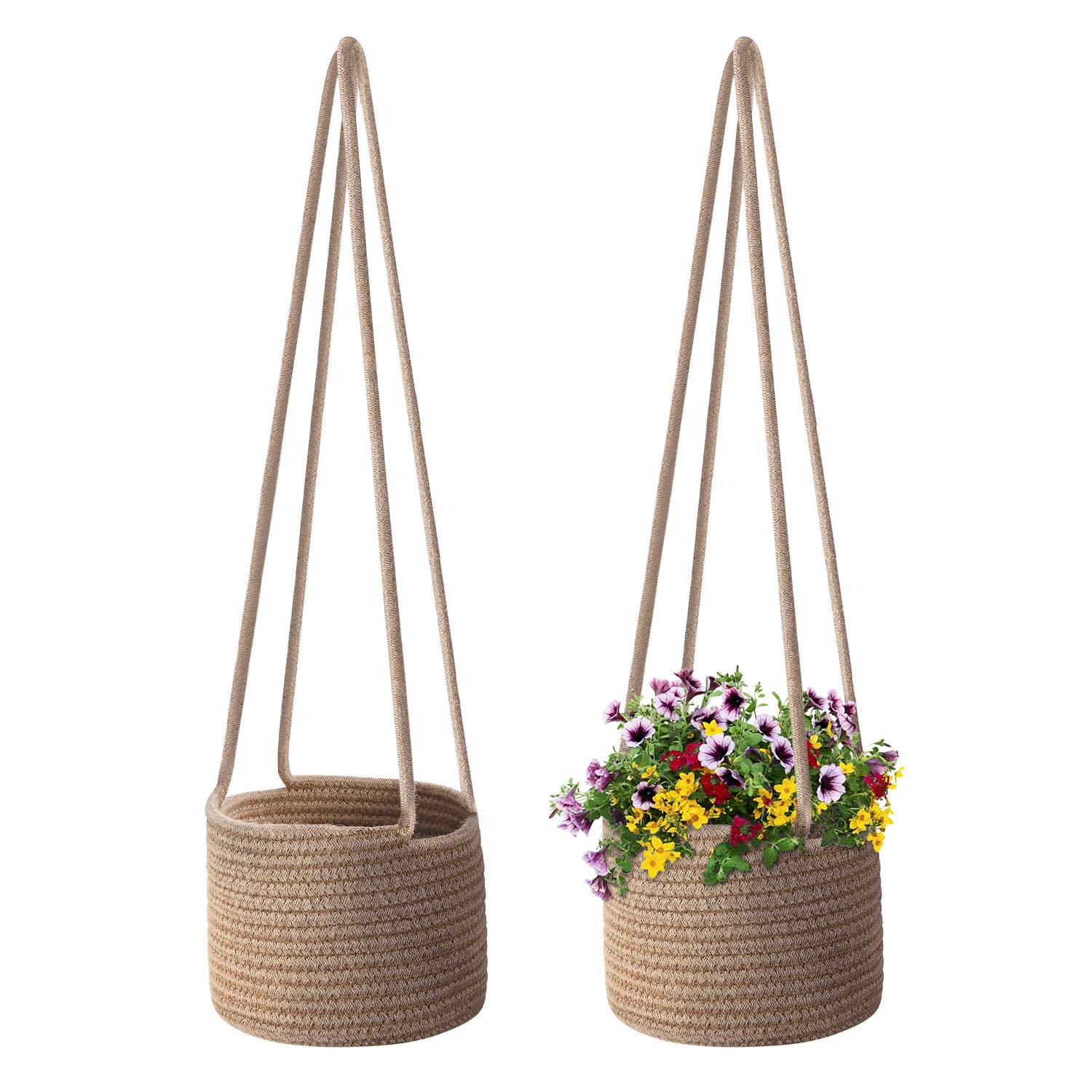 Flexzion 2 Pack Cotton Rope Hanging Plant Basket - 20