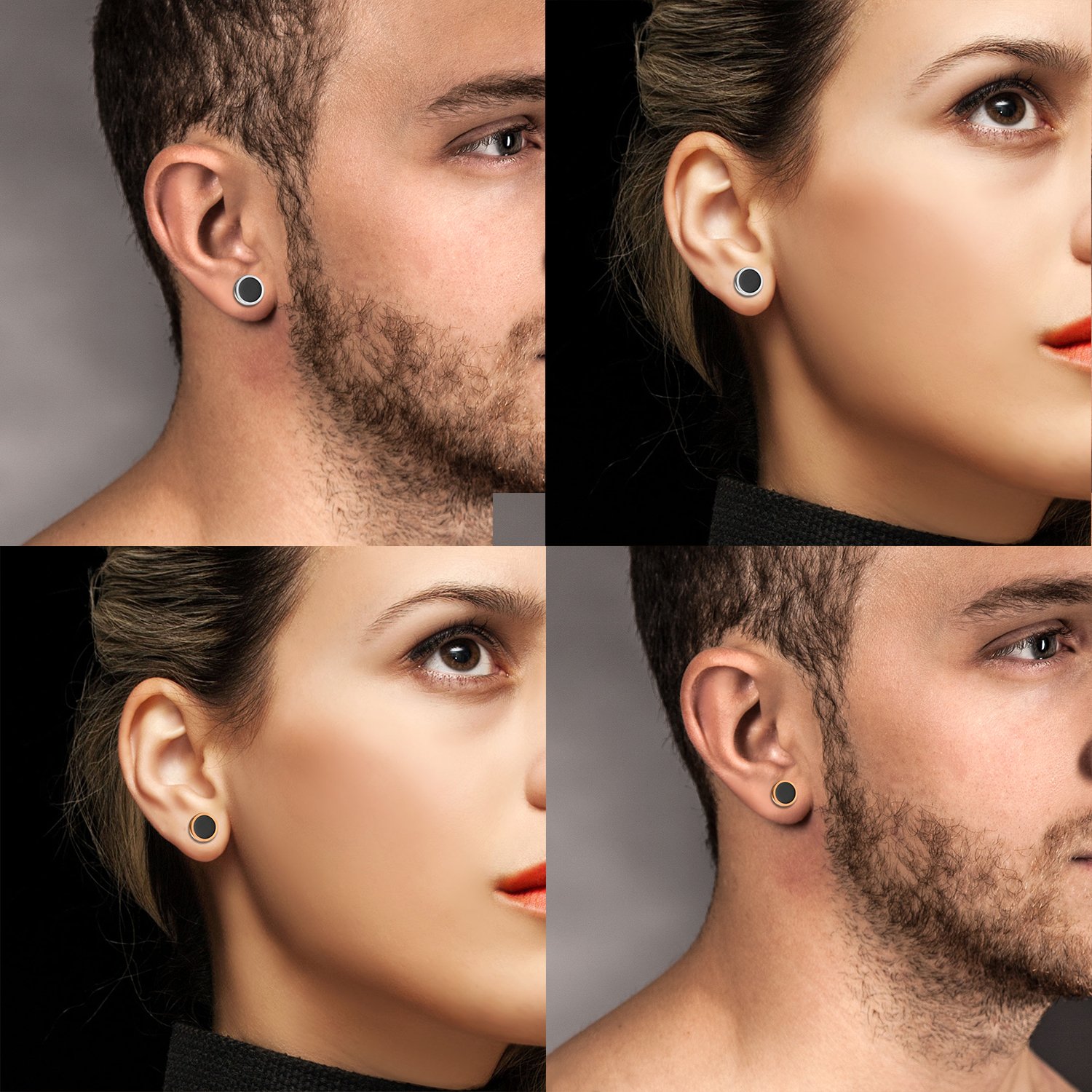 Aroncent 8MM Stainless Steel Fake Gauge Stud Earrings for Men & Women - Rose Gold Plated Fake Earrings for Everyday Wear, Parties & Gifts