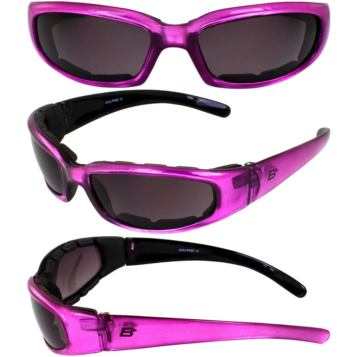 Birdz Eyewear Chill Women's Motorcycle Sunglasses - 2 Pairs with Padded Pink & Purple Frames & Super Dark Lenses - UV Protection for Riding, Driving, and Outdoor Adventures
