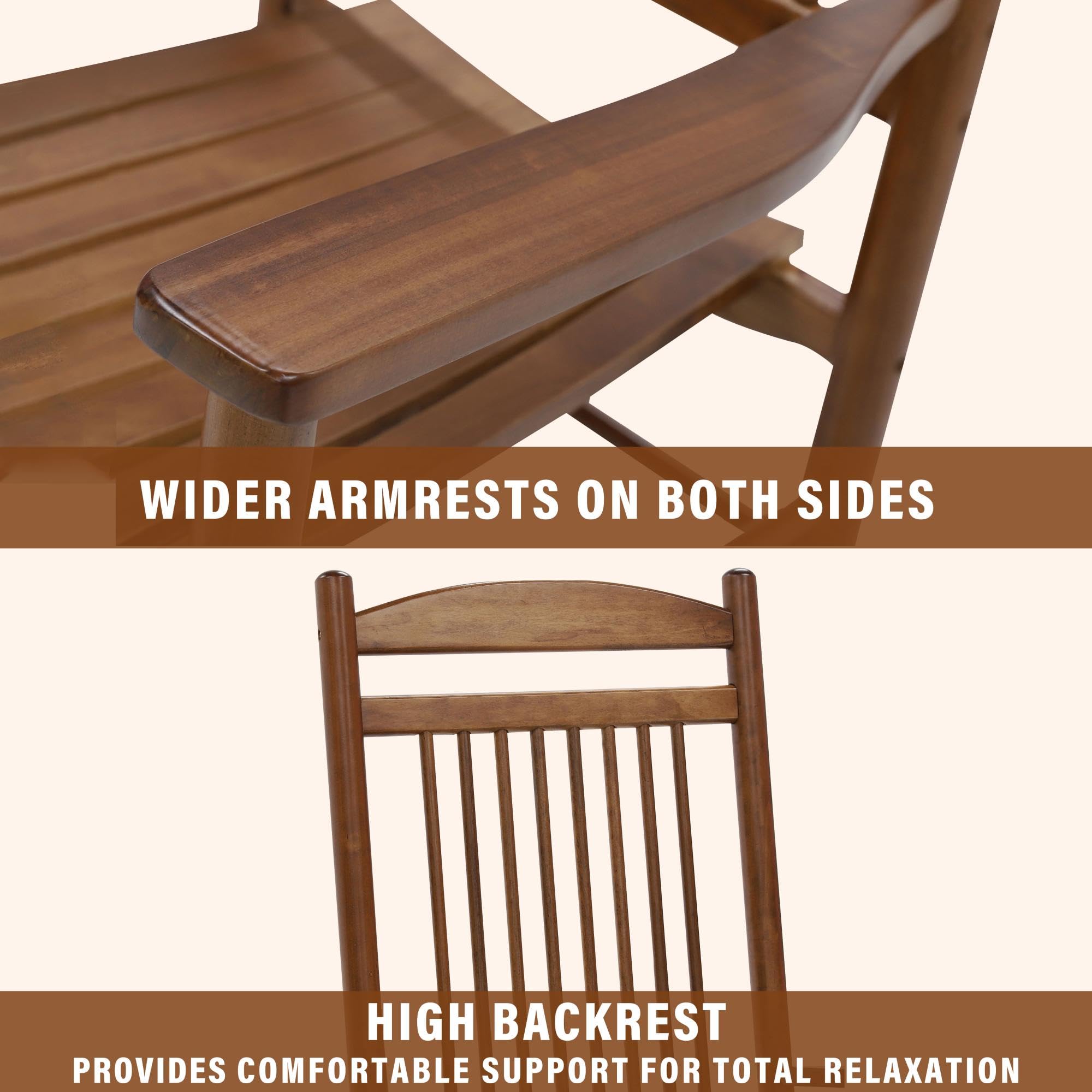 MUPATER 3-Piece Outdoor Rocking Chair Set with Bistro Table - Foldable Teak Wood Patio Furniture for Garden, Porch & Backyard Relaxation