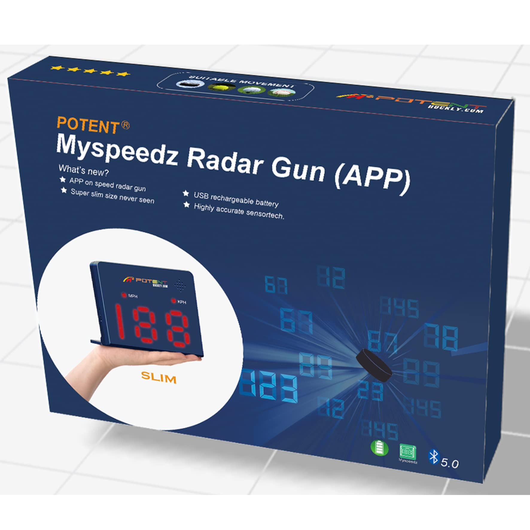 Potent Hockey Speed Radar Gun 2.0 with App Support for iOS - Measure Shot Speed for Hockey, Baseball, Tennis & Golf - Perfect for Training, Coaching & Game Performance Analysis