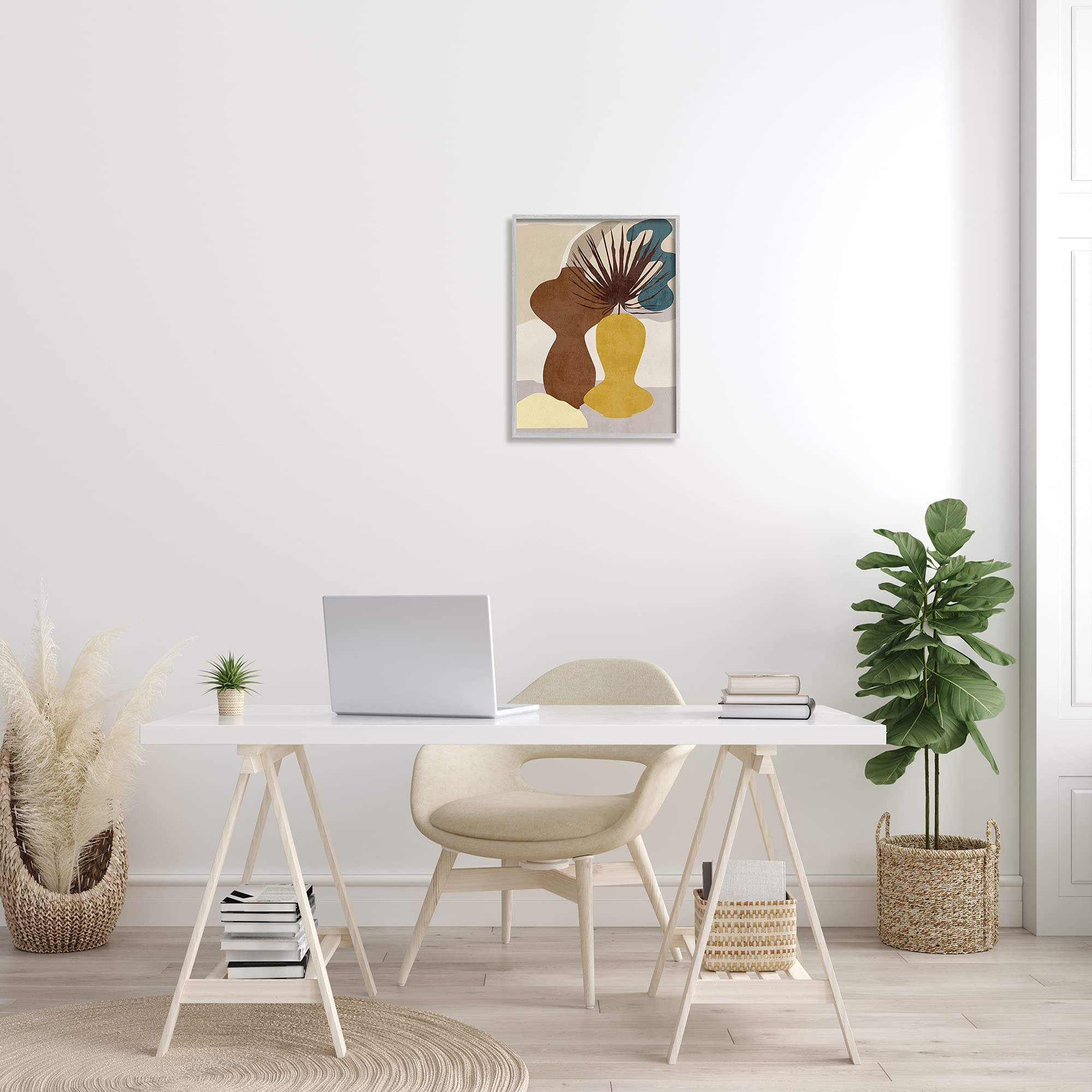 Stupell Industries Modern Yellow Vases with Potted Palm Plant - Boho Home Decor for Living Room, Bedroom & Office