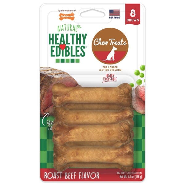 Nylabone Healthy Edibles Roast Beef Flavor Small Dog Chews - Tasty Dental Treats for Teething Puppies & Small Breed Dogs