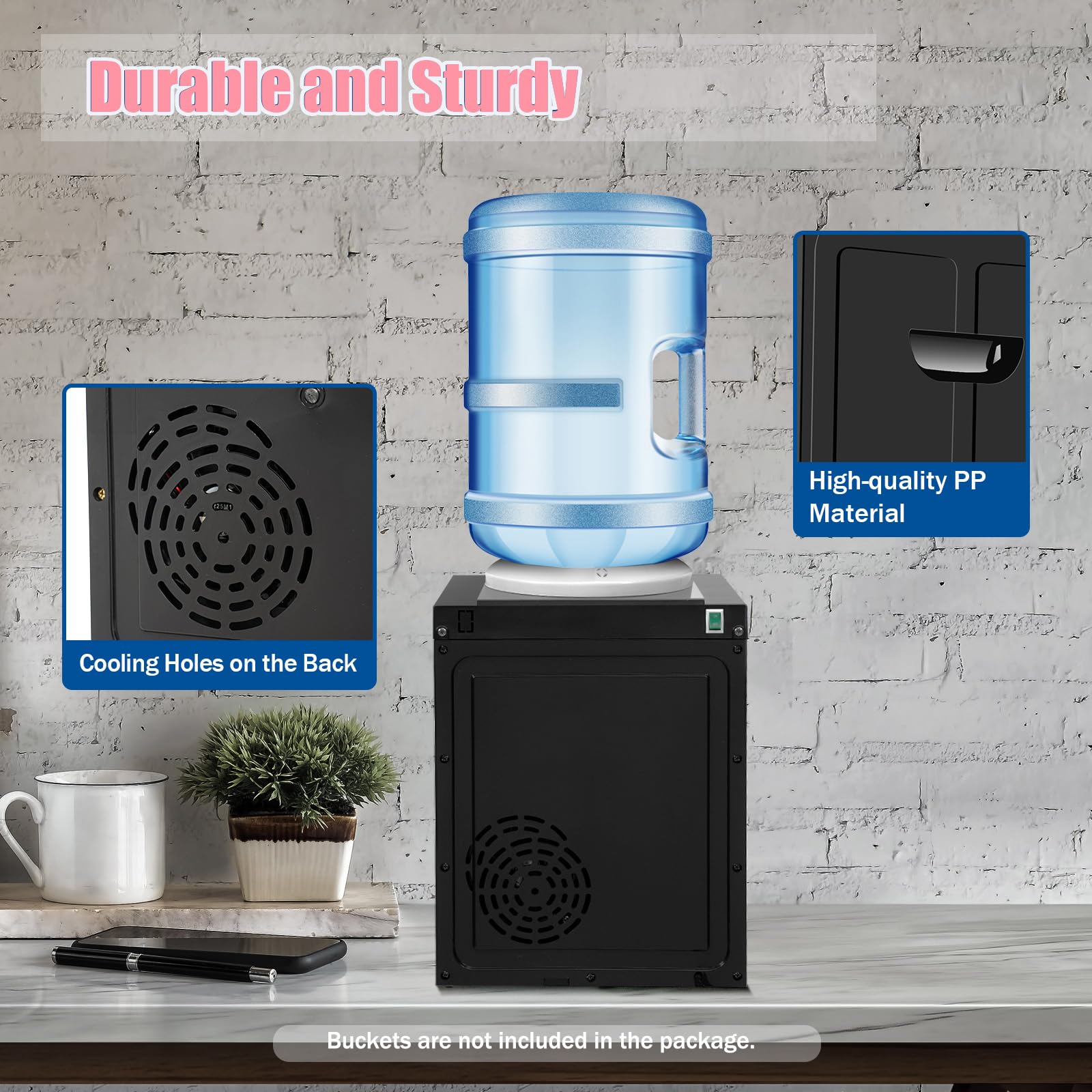 Mini Water Cooler Dispenser - Countertop Top Loading 1 to 5 Gallon Bottle Water Dispenser with 3 Temperature Settings (Hot, Normal, Ice Water 46-59℉) - Perfect for Home, Office, or Dorm Room Hydration
