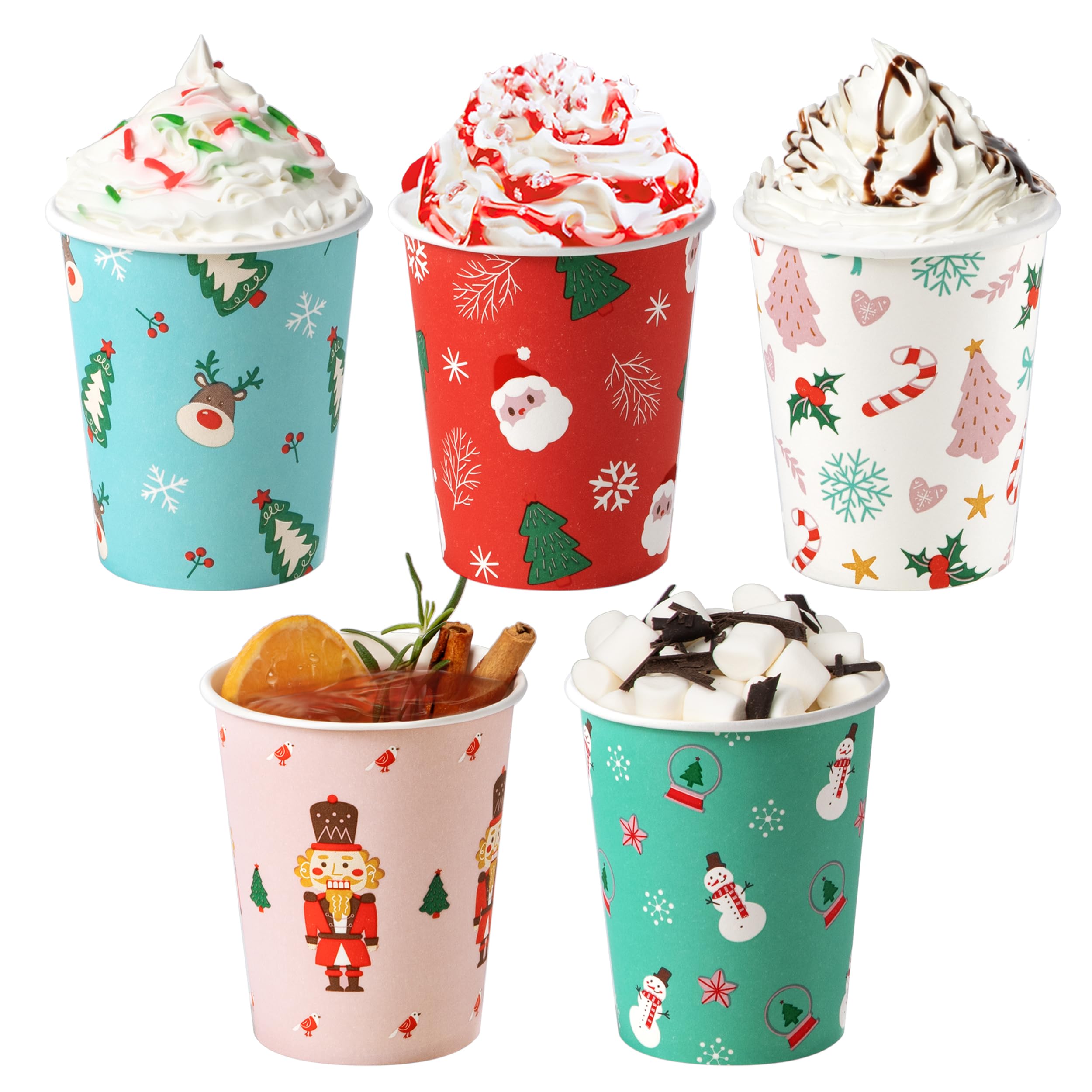 50 Pack 8oz Christmas Disposable Paper Cups - Thickened Hot Beverage Cups for Coffee, Tea, Cocoa - Durable Xmas Party Cups for Kids & Adults - Perfect for Holiday Gatherings, Office Parties & Family Celebrations