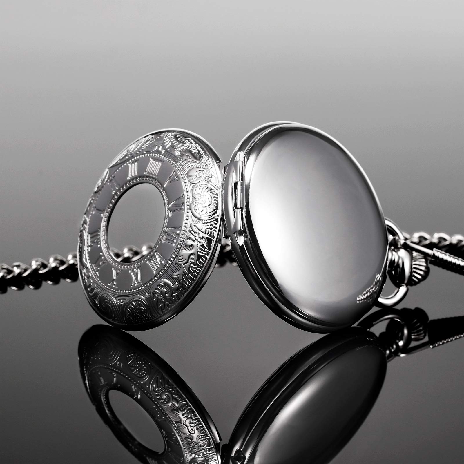 Men's Skeleton Pocket Watch - Blue Roman Dial for Gifts & Collectors