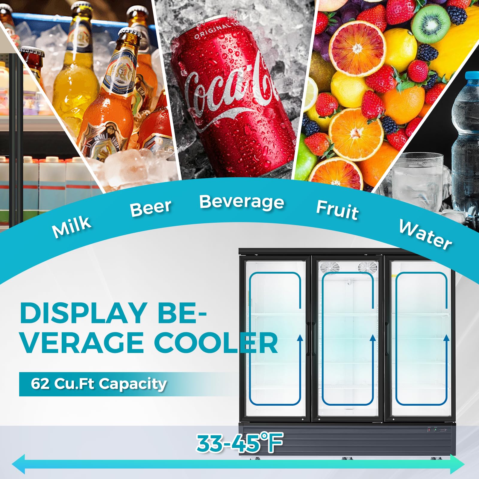 62 Cu.Ft Commercial Beverage Refrigerator with Glass Door - LED Display Cooler for Drinks, Beer, Wine - Energy Efficient Merchandiser Fridge for Restaurants, Grocery Stores & Home Bars - Perfect for Commercial Kitchens, Convenience Stores & Entertainment Areas