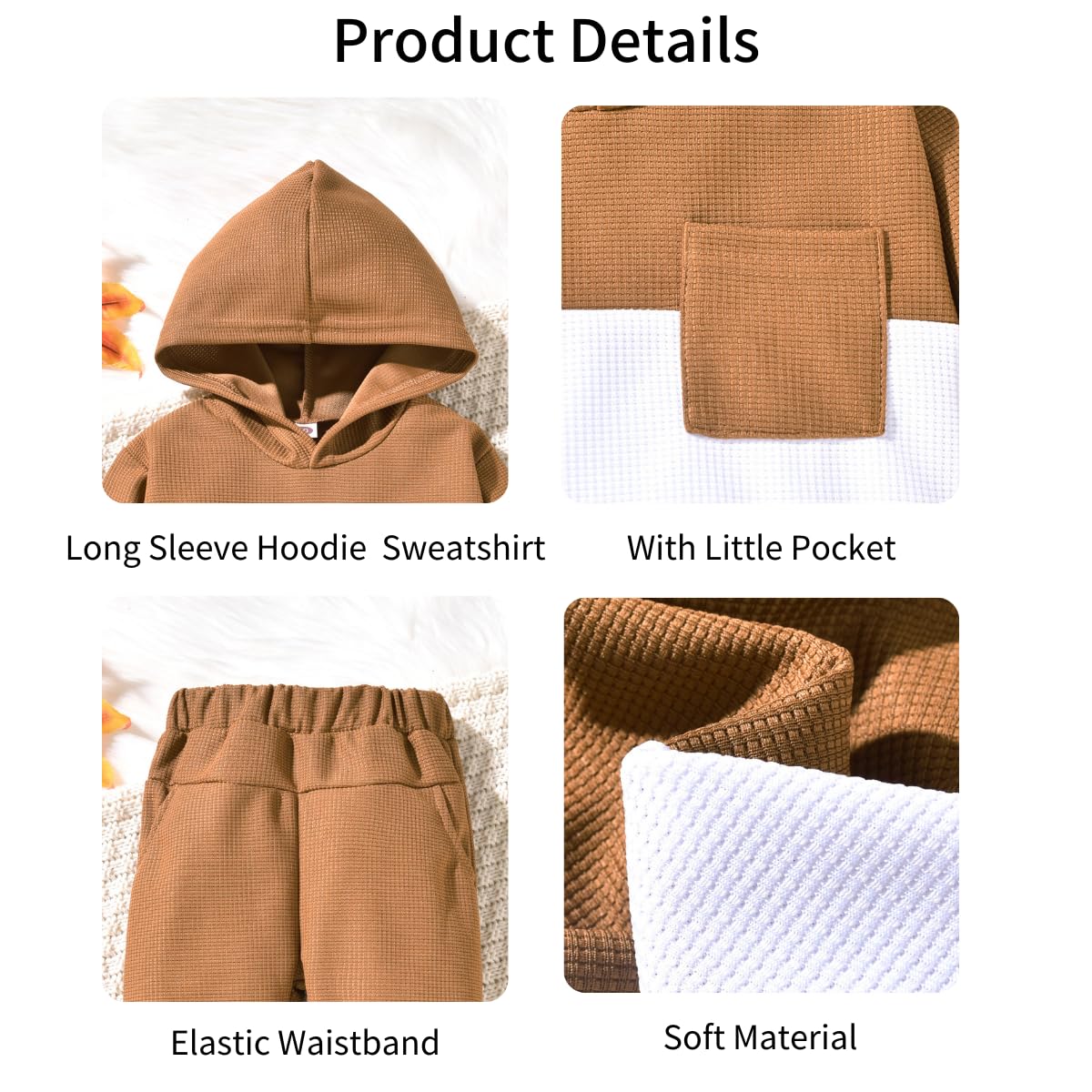Boys' Fall Winter Waffle Hooded Sweatshirt & Pants Set - Color Block Long Sleeve Outfit for Toddlers | Warm Playdate & Preschool Clothing