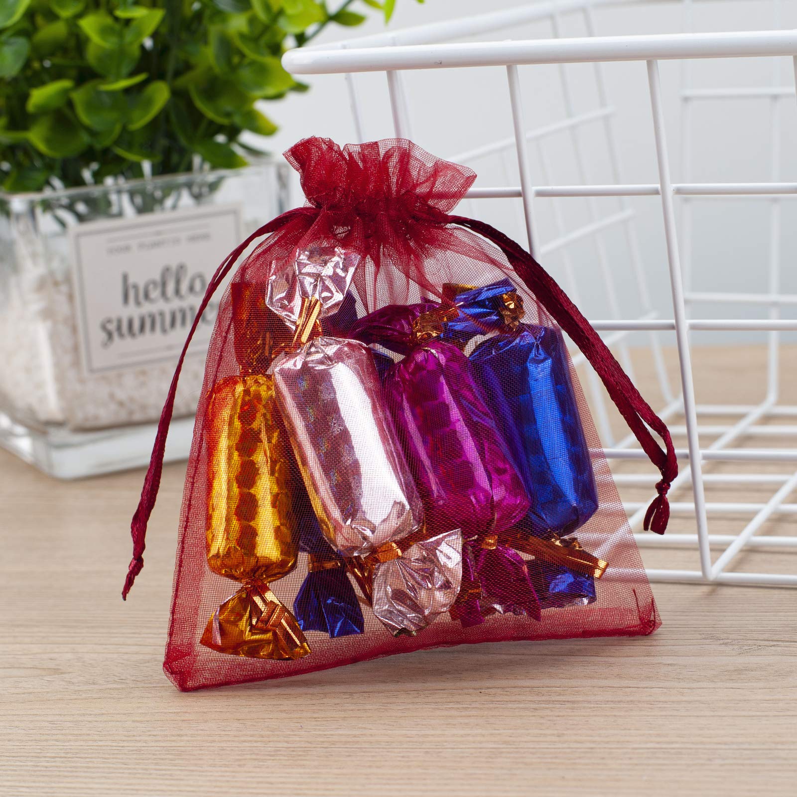 100 Pcs Red Organza Bags 4x6 Inch - Wedding Favor Bags with Drawstring, Jewelry Pouches for Party Decorations, Baby Shower Gifts, Christmas Stocking Stuffers & Valentine's Day Favors - Perfect for Candy, Small Gifts and Bridal Shower Party Supplies