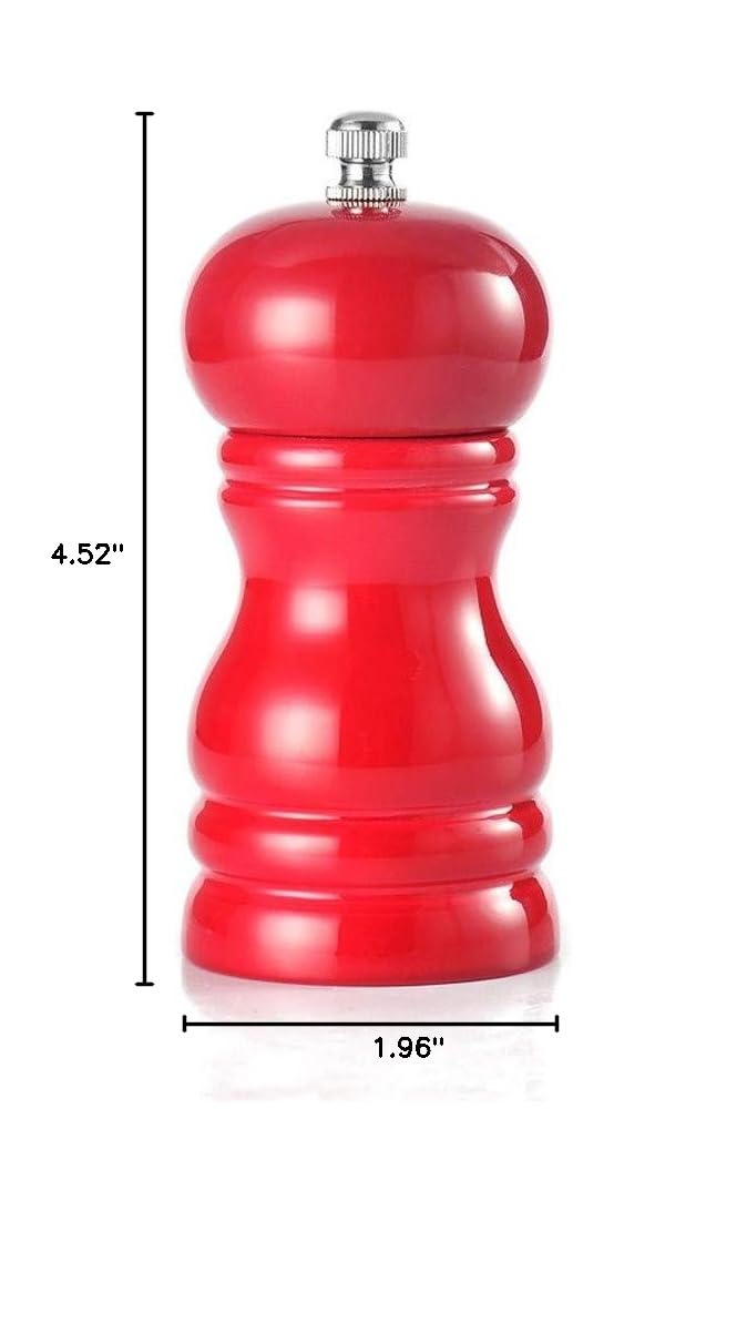 Premium 4 Inch Oak Wood Pepper Mill - Solid Wood & Adjustable Ceramic Grinder with Strong Coarseness Control for Salt, Pepper & Spices - Perfect for Kitchen, Dining Table & Gourmet Cooking (Red)