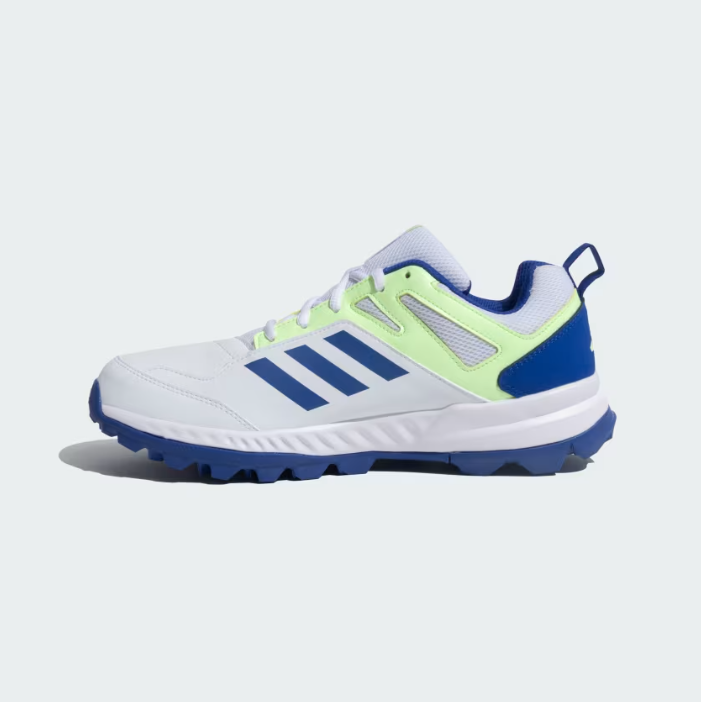 Adidas Cri Rise V2 Cricket Shoes for Men - Cloud White/Semi Lucid Blue/Green Spark - Lightweight Performance Footwear for Cricket Matches & Training