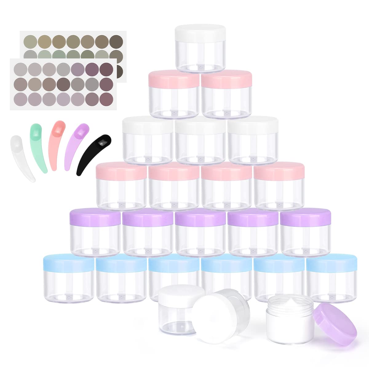 24-Piece BELICOO 20ml Travel Cosmetic Sample Jars with Lids - Multicolor Small Containers for Eyeshadow, Nail Powder, Lotion & Cream Storage - Perfect for Makeup Artists, DIY Beauty & Travel Organizers