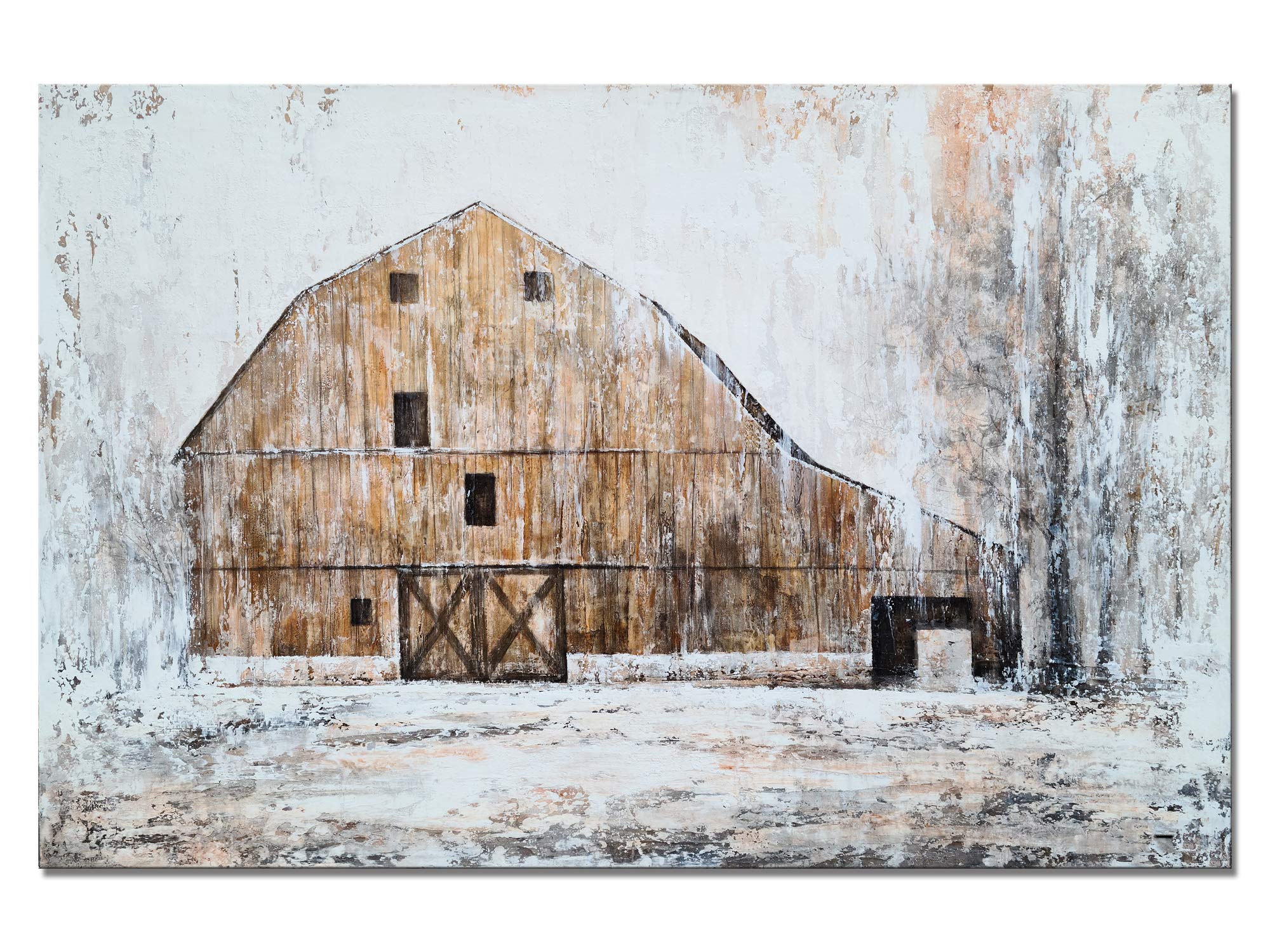Hand Painted Rustic Barn Canvas Wall Art - Modern Abstract Farmhouse Painting - Aesthetic Artwork for Living Room, Bedroom & Bathroom Decor - Perfect for Country Style Home & Office Interior Design
