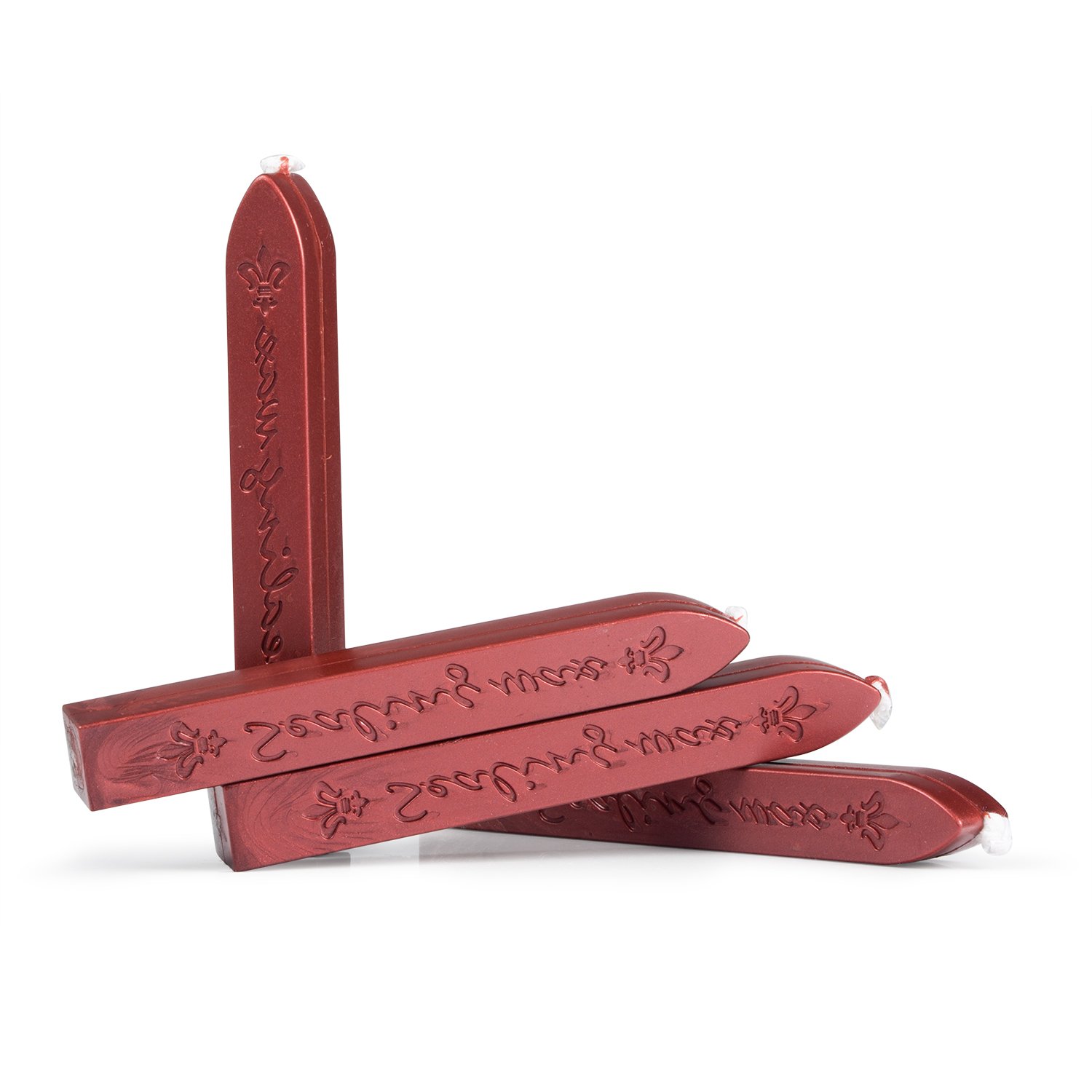Premium Mceal Sealing Wax Sticks with Wick - 10-Piece Set in Mahogany Red | Vintage French Flower De Luce Design for Letters, Invitations & DIY Crafts