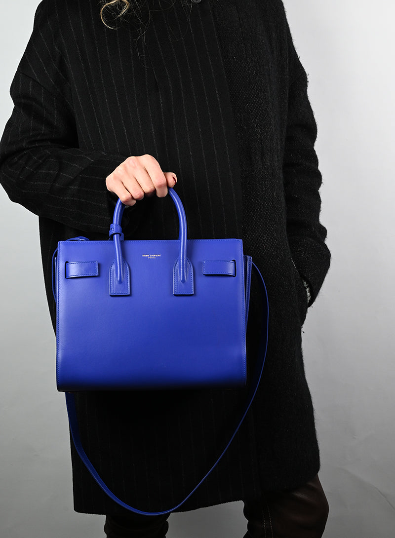 Saint Laurent Sac de Jour Baby Blue Leather Handbag - Luxury Designer Tote Bag for Women, Perfect for Work, Travel & Everyday Use