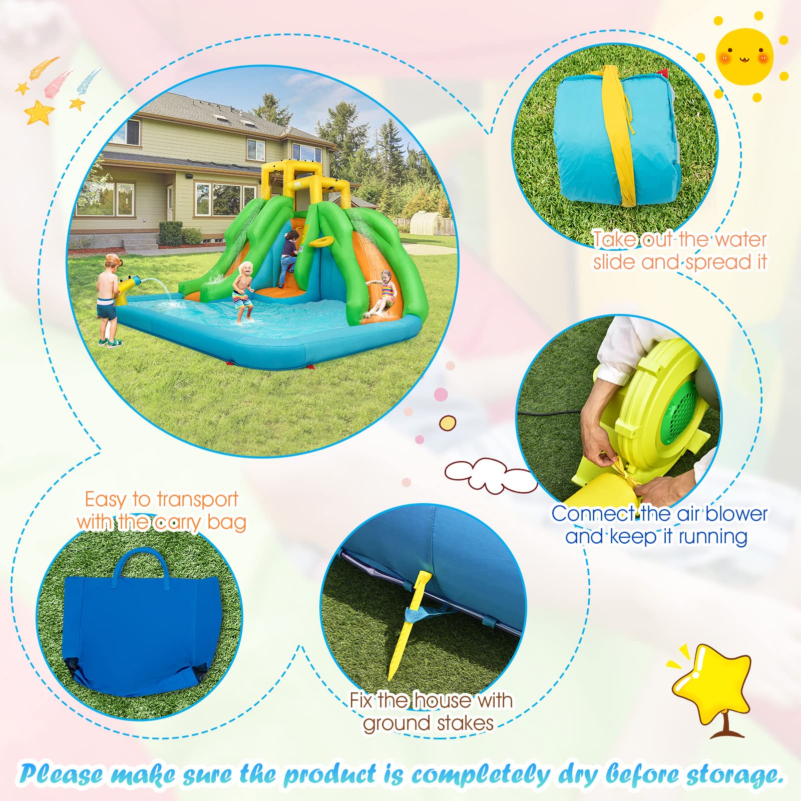 BOUNTECH 6-in-1 Inflatable Water Slide for Kids - Giant Outdoor Water Park with Dual Racing Slides, Climbing Wall | Backyard Summer Party, Birthday Gift, Family Fun (Blower Not Included) | Perfect for Pool Parties, BBQs, and Outdoor Gatherings