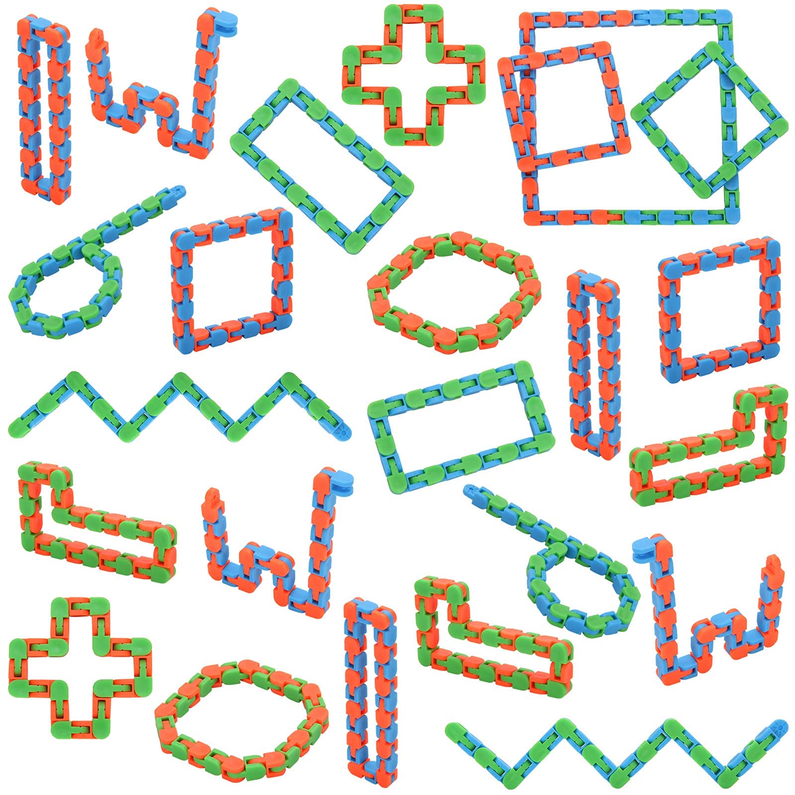 24 Pack Wacky Tracks Snap and Click Fidget Toys - 24 Links Sensory Snake Puzzle for Stress Relief & Anxiety - Party Favors, Goodie Bag Fillers - Perfect for Kids, Adults, Classrooms & Office Use