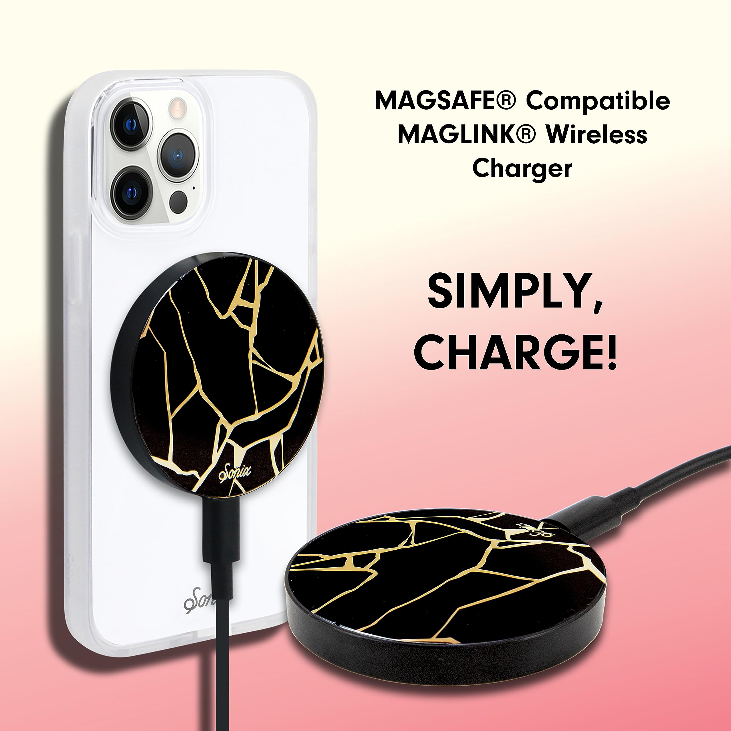 Sonix Magnetic Wireless Charger for iPhone 16/15/14/13/12 Series - 15W Fast Charging with 6.5ft USB-C Cable | Kintsugi Design | Perfect for Home, Office & Car Use