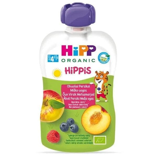 HiPP Organic Hippis Wild Berries in Apple Peach Puree - 100g Baby Food Pouch (EXP:05/01/26) | Healthy Snack for Toddlers, On-the-Go Meals & Daycare Lunches