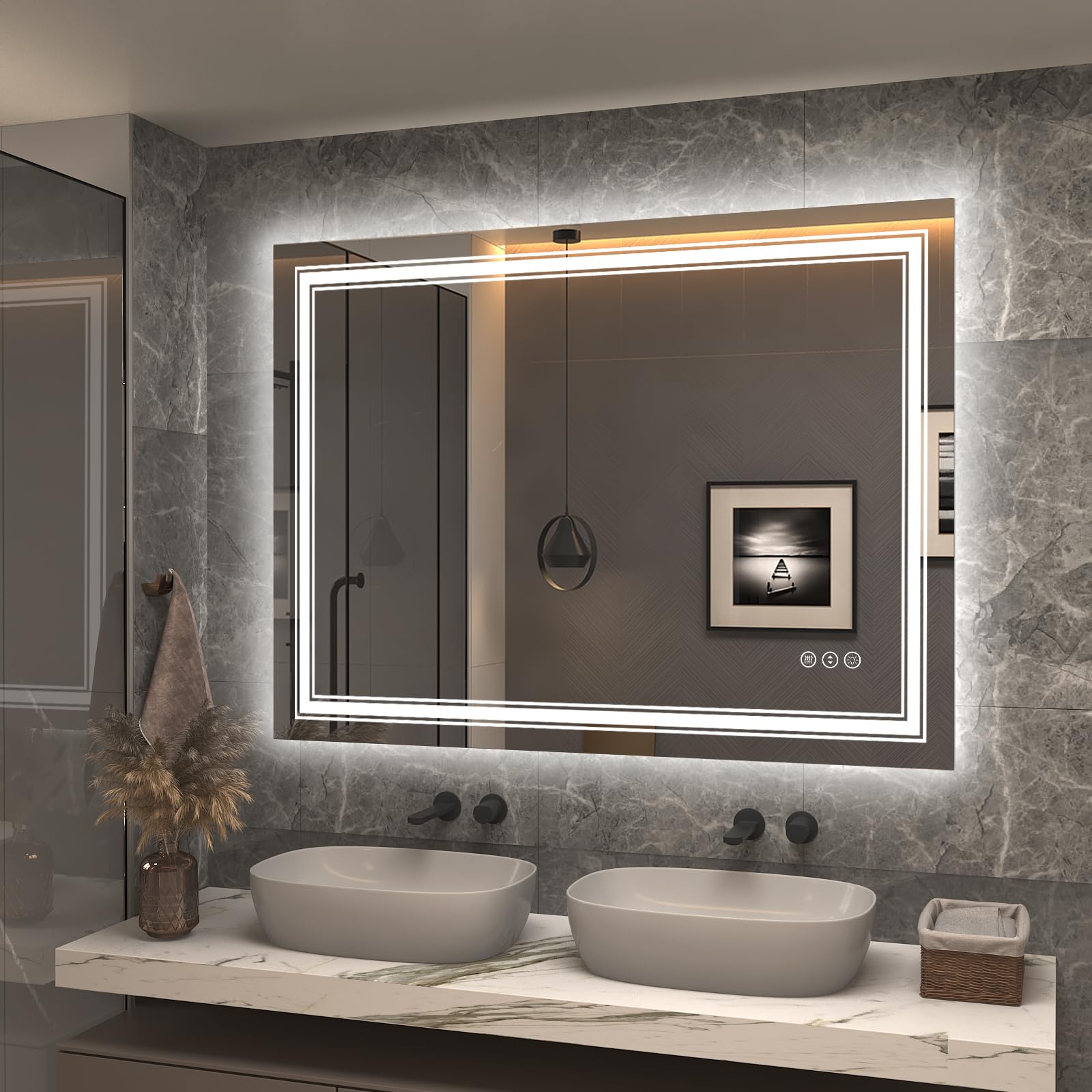 48x36 Inch LED Bathroom Mirror with Dimmable Lights - Anti-Fog, Shatterproof, Memory Function - ETL Certified Backlit & Front Light Vanity Mirror for Modern Home Decor (Perfect for Makeup, Shaving & Bathroom Lighting)