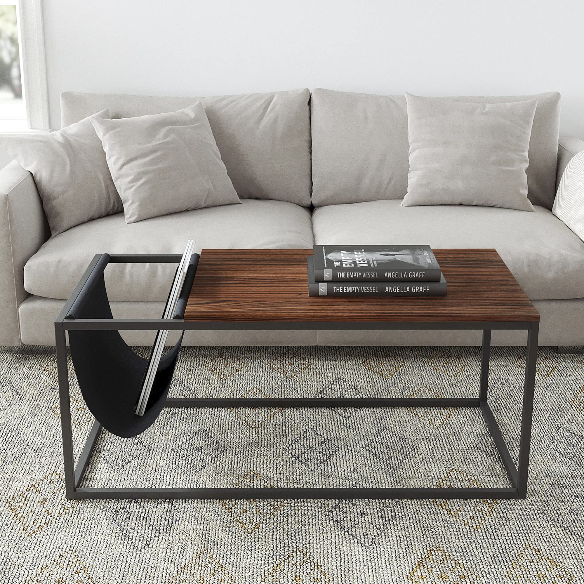 Modern Coffee Table with Wood Top & Metal Frame - 44