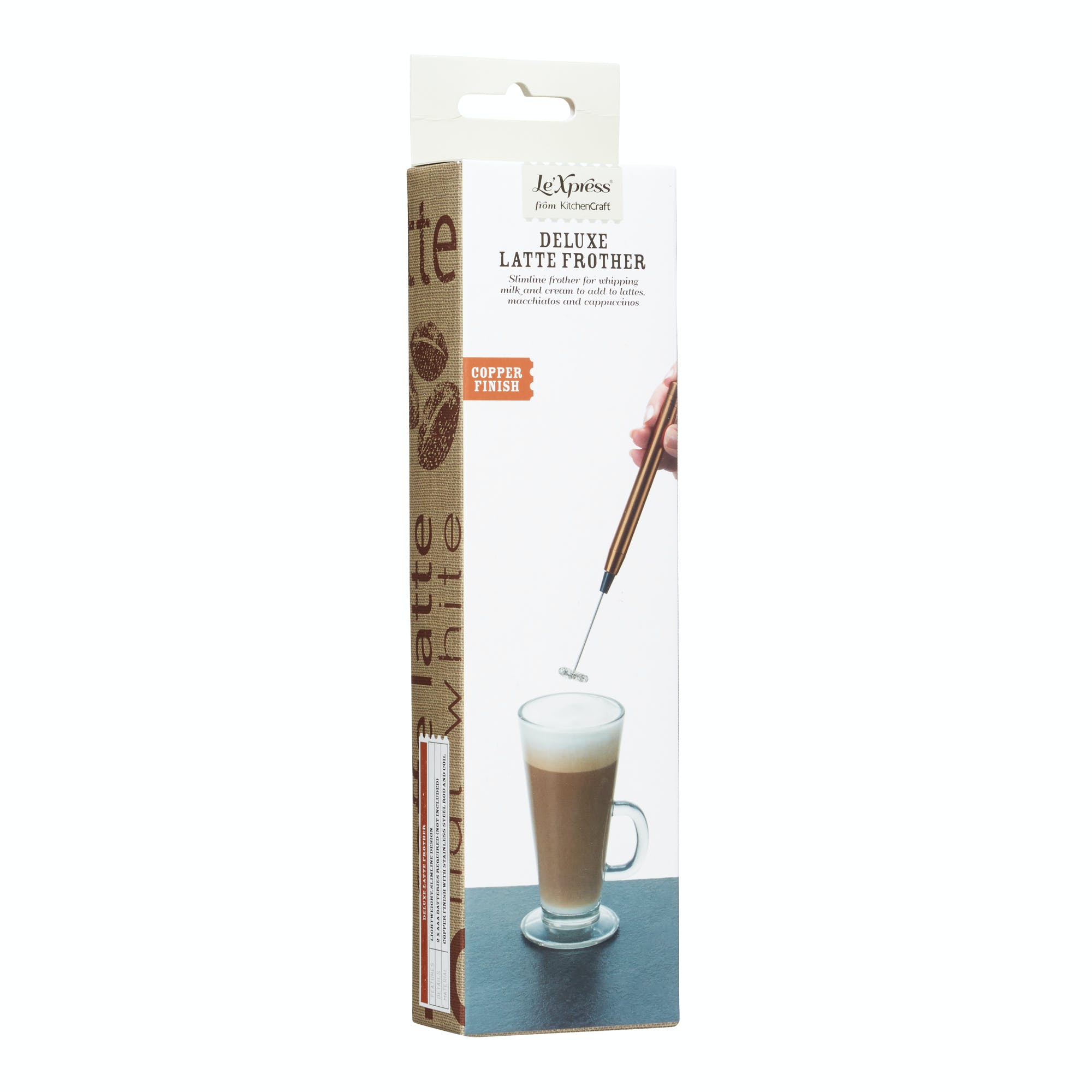 Premium Stainless Steel Milk Frother with Copper Finish - Handheld Electric Whisk for Coffee, Latte, Cappuccino & Hot Chocolate - Perfect for Home, Office & Cafe Use
