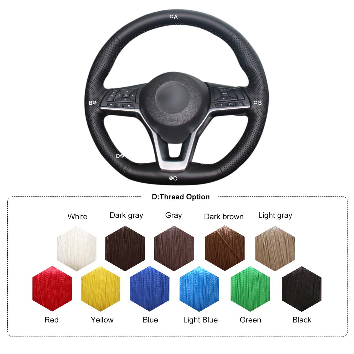 Premium MEWANT DIY Artificial Leather Steering Wheel Cover for Nissan Altima, Kicks, Leaf, Rogue, Sentra, Versa - Non-Slip Grip & Comfort Driving Accessory (Perfect for Commuting, Road Trips & Daily Driving)