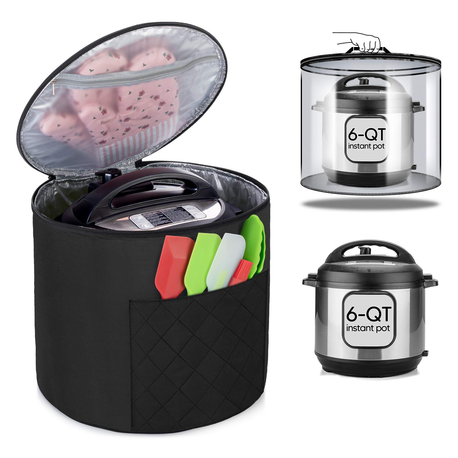 Luxja Instant Pot 6 Quart Dust Cover with Zipper Closure & Accessory Pockets - Black Medium Size for Kitchen Storage & Appliance Protection