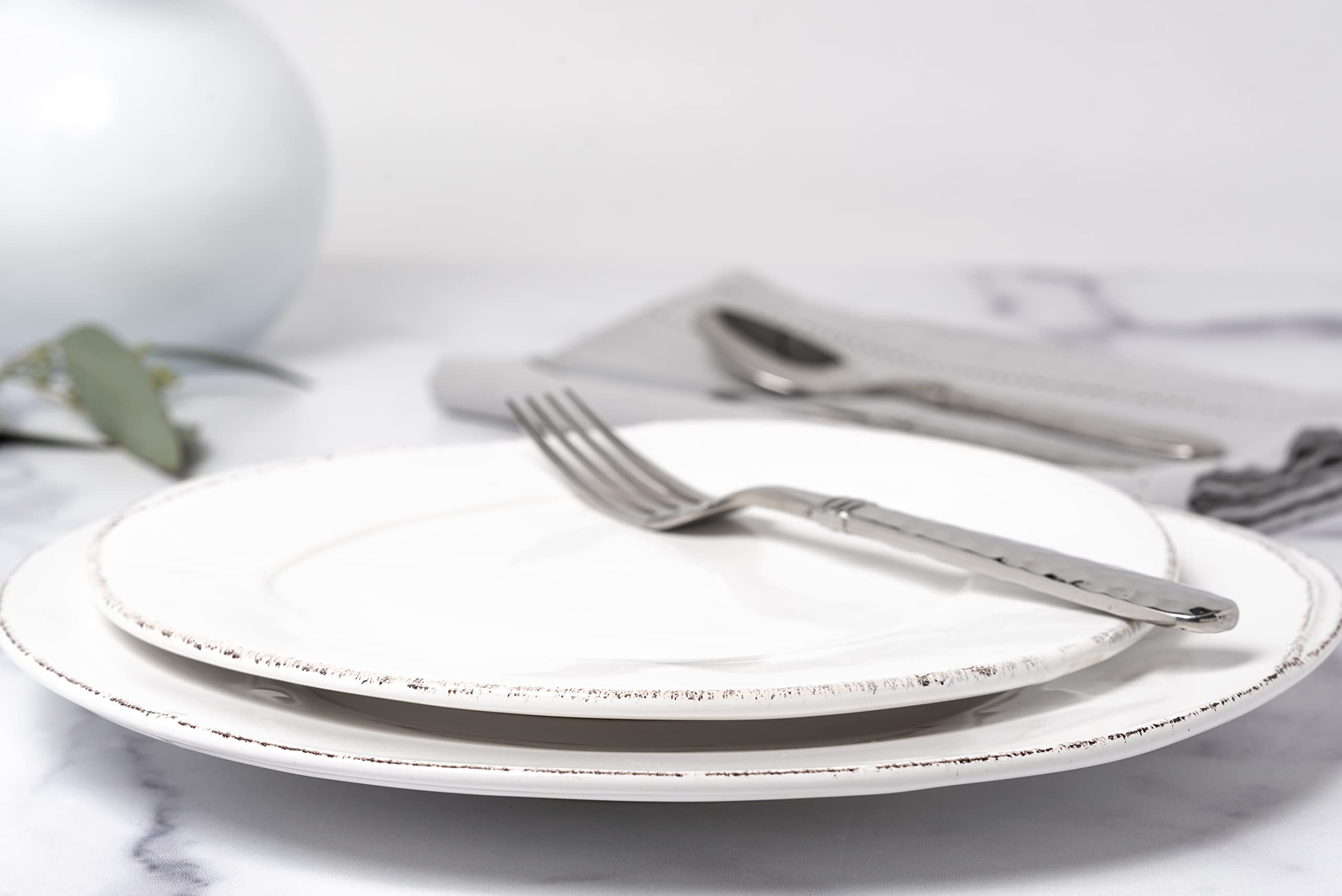 Vietri Lastra White 4-Piece Italian Stoneware Dinnerware Set – Elegant Plates & Bowls for Cereal, Salad, Pasta | Dishwasher & Microwave Safe | Perfect for Everyday Dining, Entertaining & Restaurant Use
