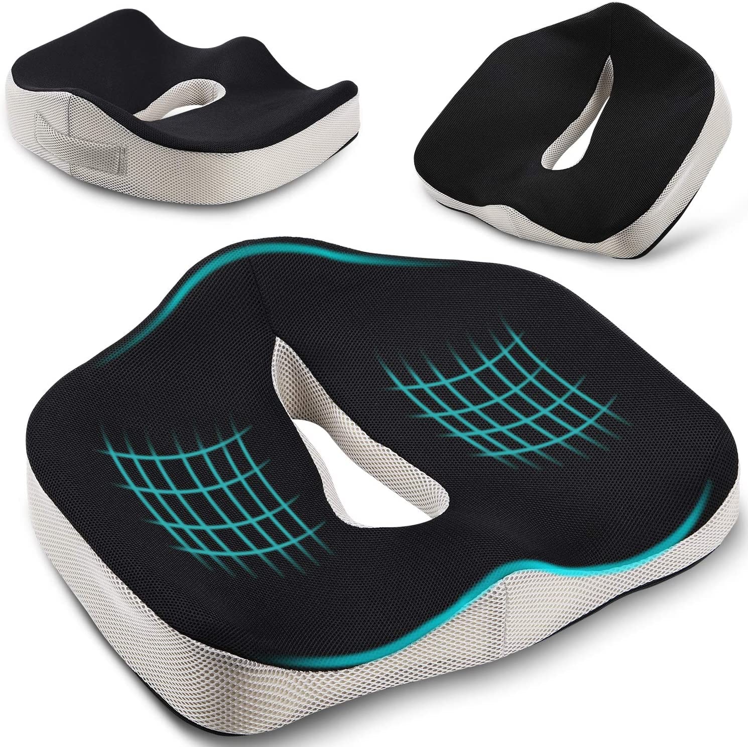 POOTACK Memory Foam Coccyx Seat Cushion - Ergonomic Orthopedic Pillow for Sciatica, Hemorrhoid & Tailbone Pain Relief - Comfort Support for Office Chair, Wheelchair, Car Seat & Recliner - Perfect for Work, Driving & Long Sitting Sessions