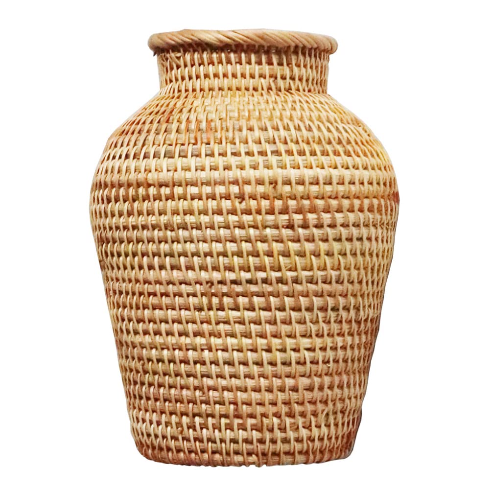 Wicker Basket Vase - Handwoven Rustic Flower Pot for Farmhouse Decor | Dried Flower Storage Organizer | Perfect for Wedding Centerpieces, Kitchen Decor & Home Organization
