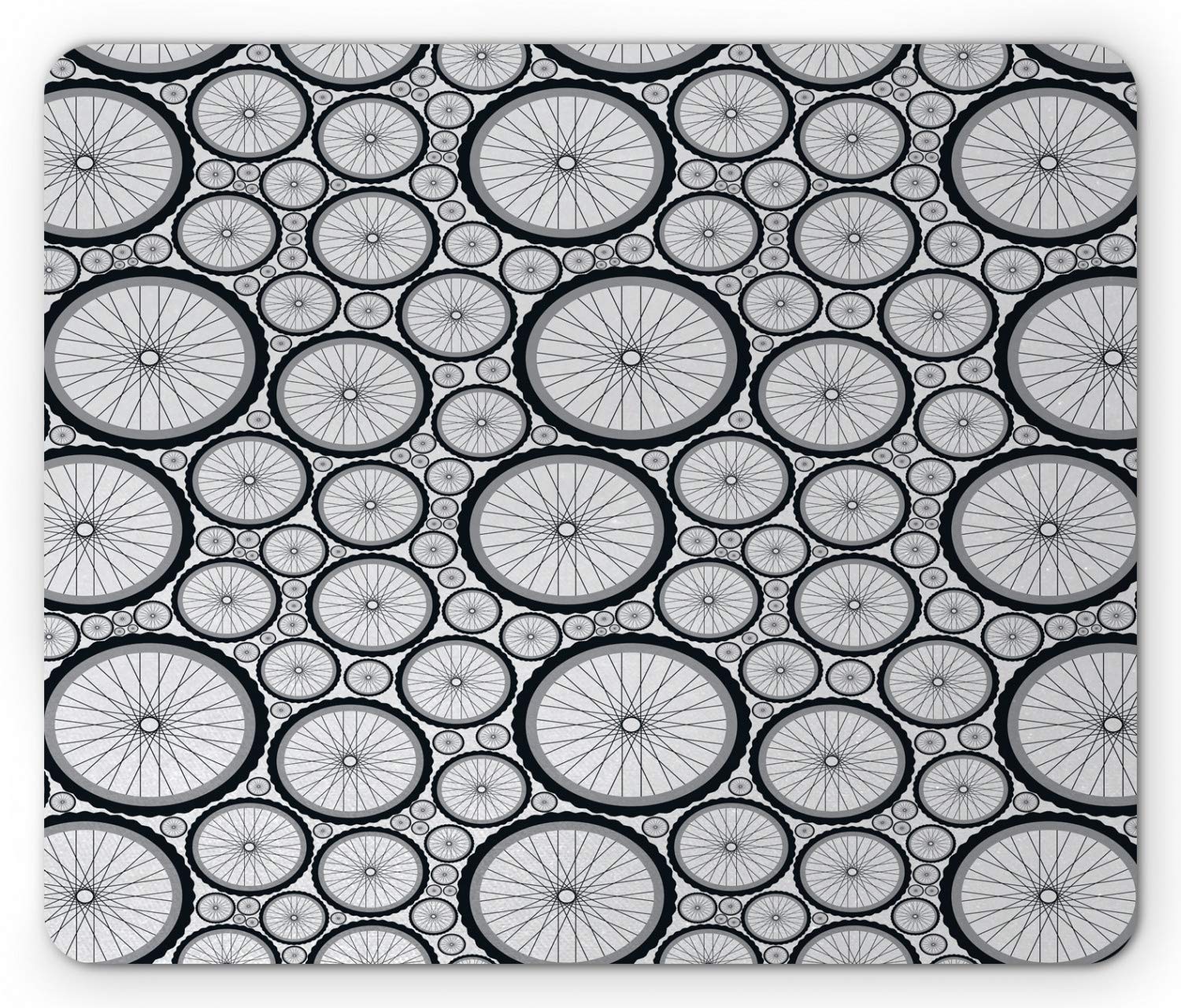 Ambesonne Vintage Bicycle Mouse Pad - Non-Slip Rubber Mousepad with Classic Bike Wheel Design in Pearl & Charcoal Grey - Perfect for Office, Gaming & Home Workspace
