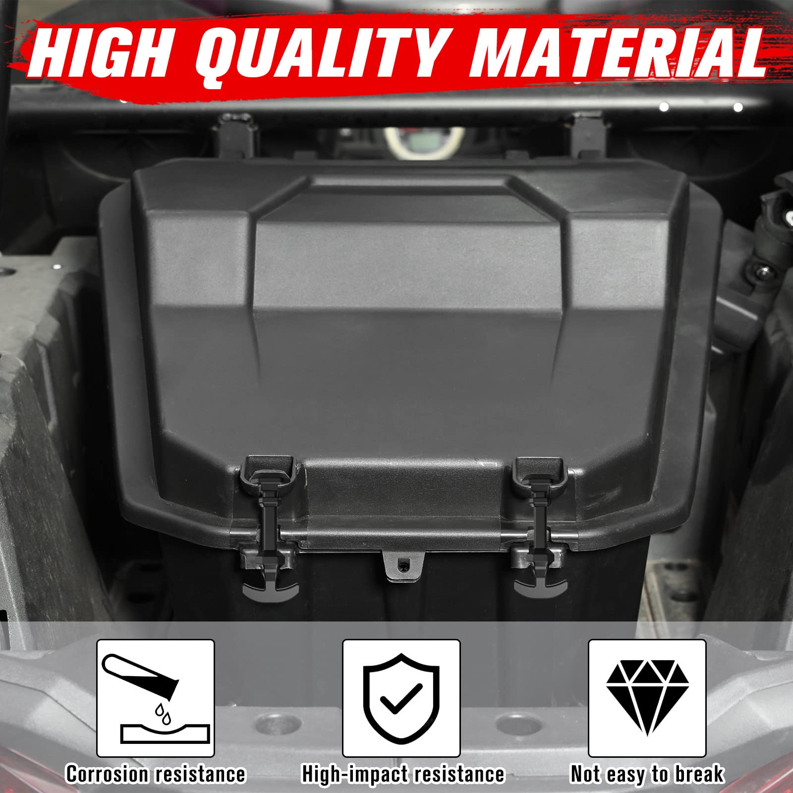 Waterproof 69 QT UTV Rear Cargo Storage Box for Polaris RZR 900/XP 4 1000/XP Turbo/Trail (2014-2024) - Heavy Duty Tool Box with Rubber Latch, Replacement for OEM #2881193 - Perfect for Off-Road Adventures, Camping & Outdoor Gear Storage