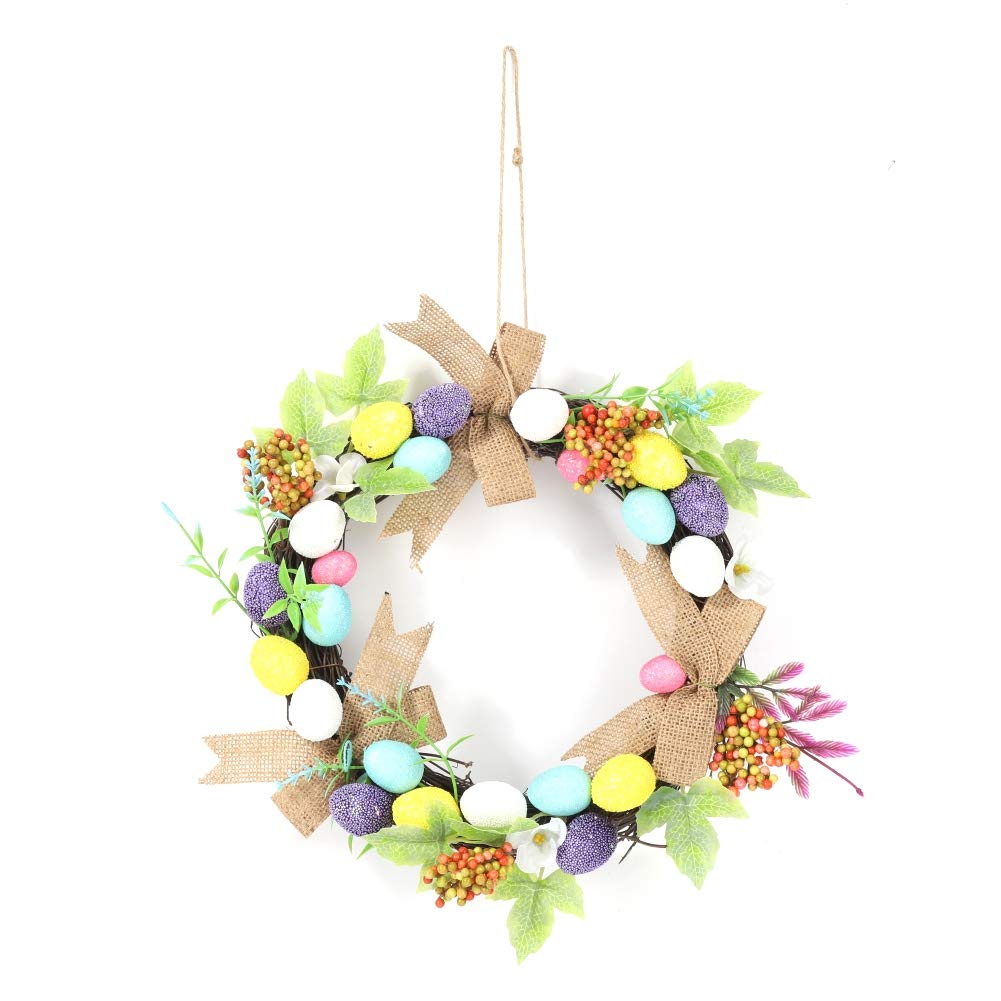 Anntool 11.8 Inch Easter Wreath with Colorful Eggs - Artificial Flower Door Wreath for Spring Decor, Wall Hanging, Front Door Decorations - Perfect for Easter Home Decor, Party & Holiday Door Wreath