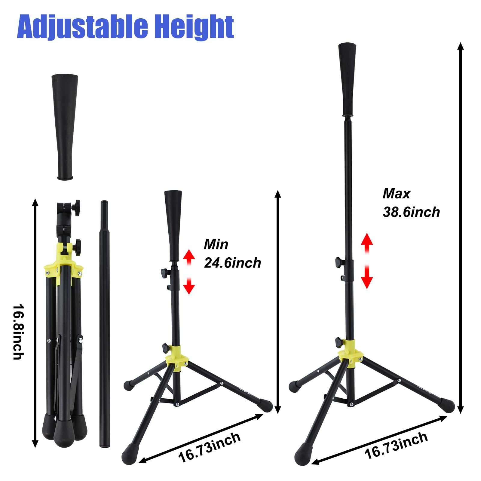 Adjustable Baseball & Softball Batting Tee - Portable Hitting Practice Stand with Tripod Base & Carrying Bag for Youth & Adults - Perfect for Backyard Drills, Team Training & Batting Cage Sessions