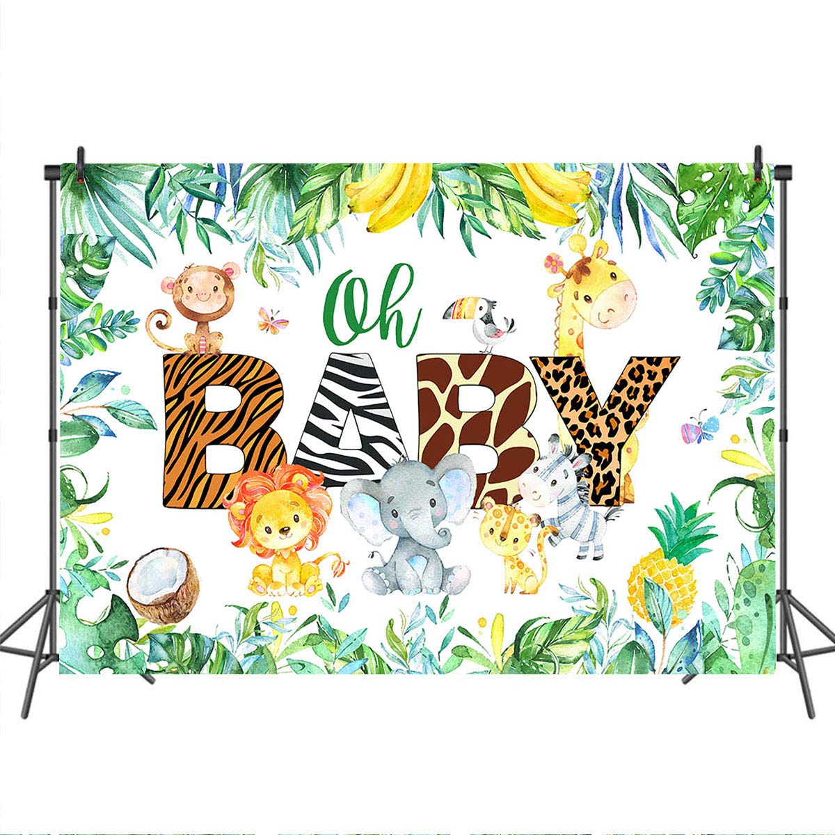 Safari Jungle Baby Shower Backdrop - 7x5ft Vinyl Zoo Animal Theme Party Decor for Boys - Perfect for Baby Showers, Photo Booths & Nursery Decorations