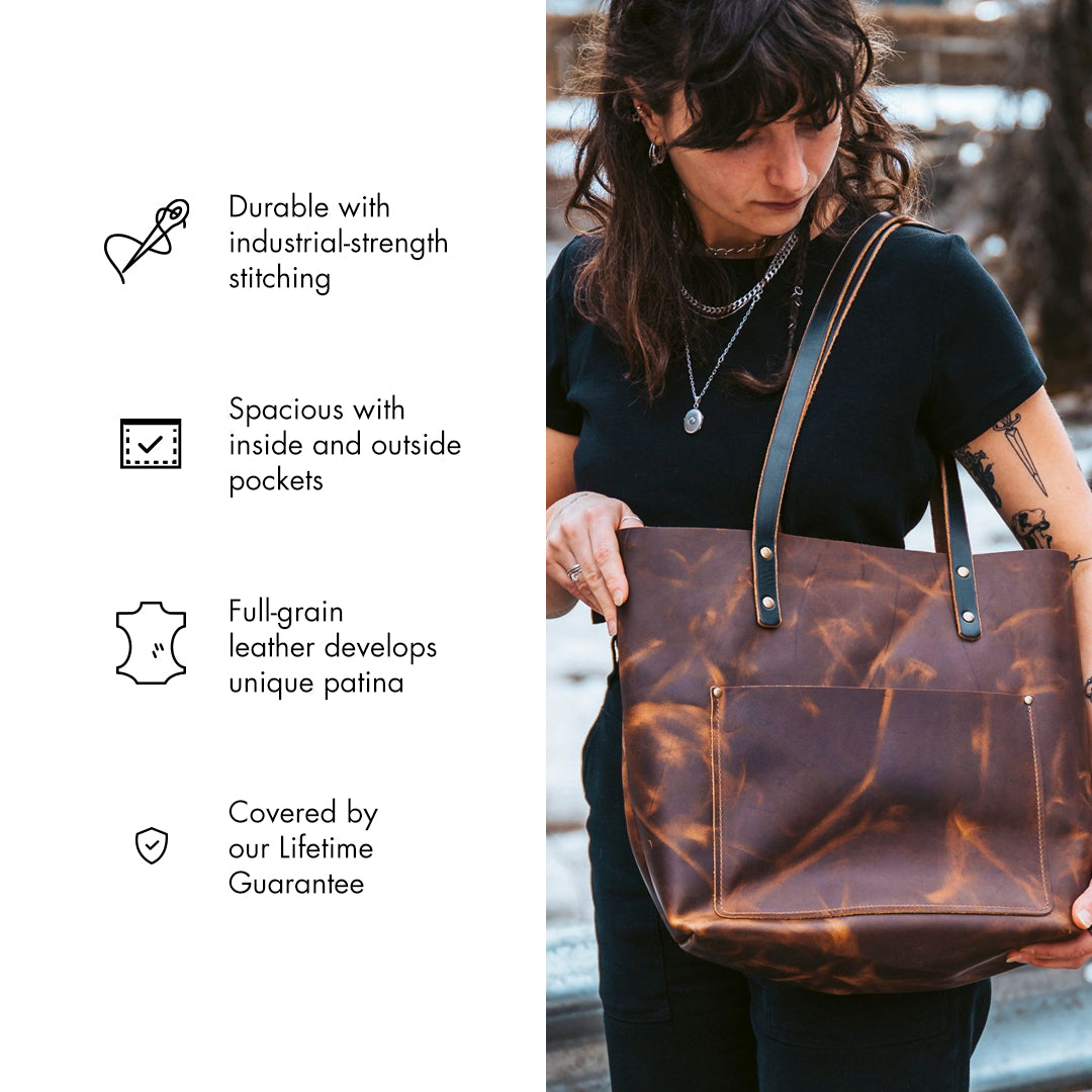 Premium Genuine Leather Tote Bag for Women - Spacious Weekender Travel Bag - Perfect for Work, Gym & Weekend Getaways