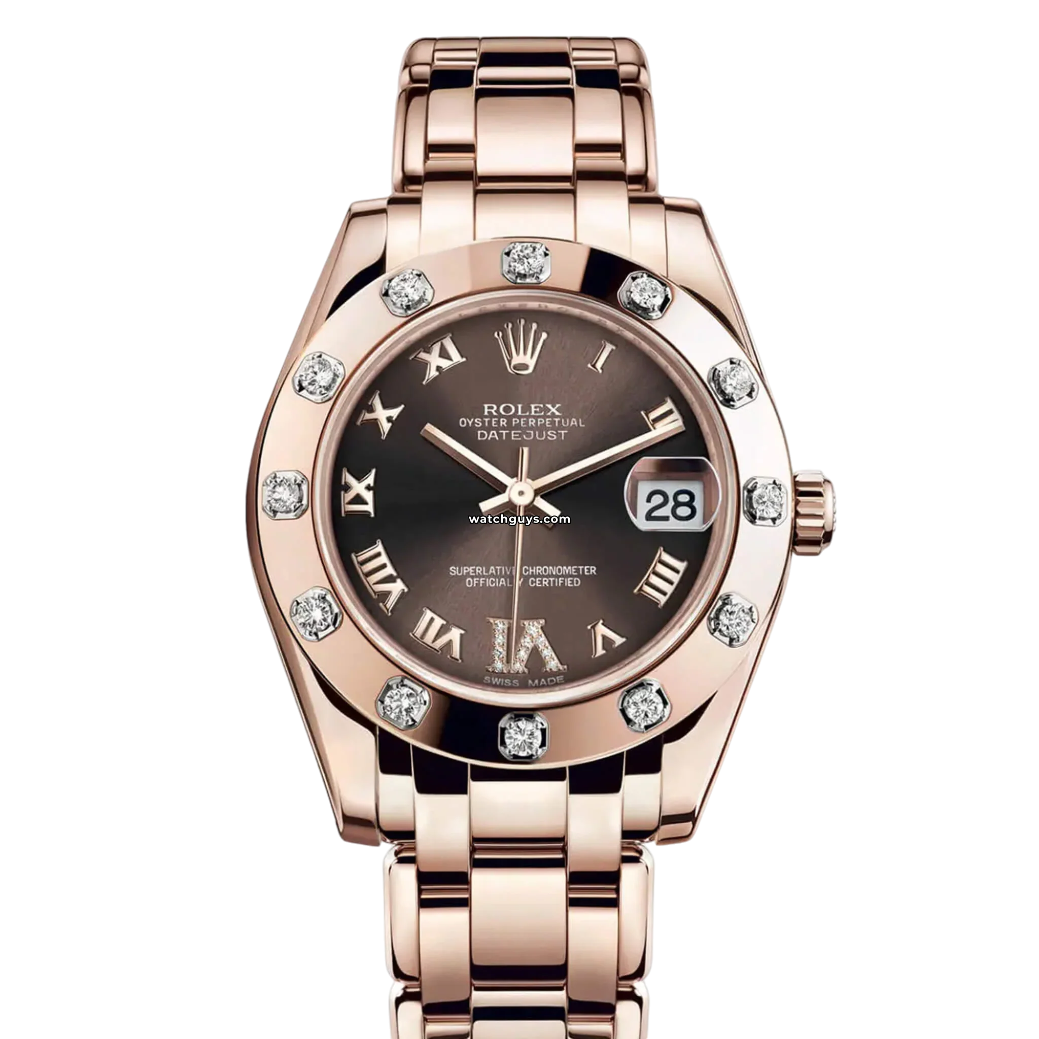Luxury Rolex Datejust 81315 Watch - 18K Gold, Chocolate Dial, Roman Numerals & Diamond Bezel | Perfect for Business, Gifts & Special Occasions