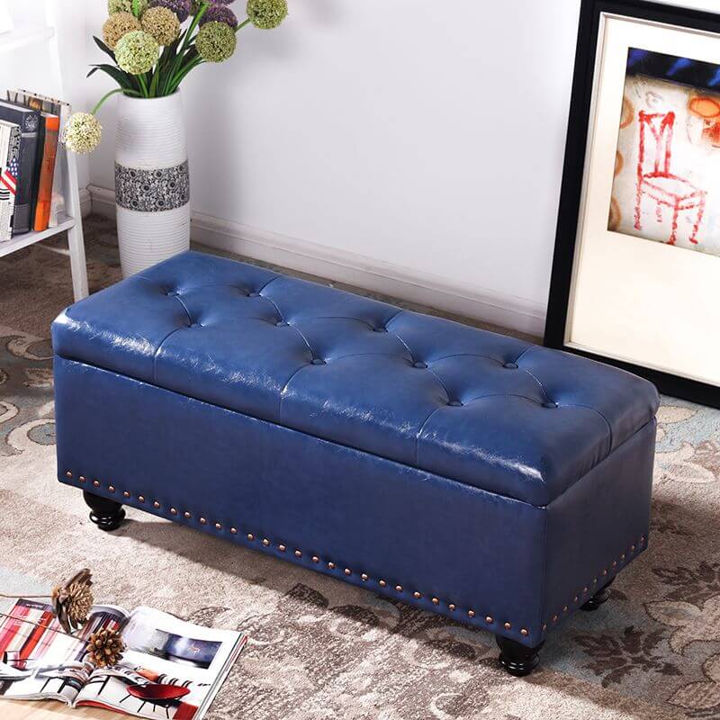 Water Resistant Stitch Tufted Upholstered Storage Ottoman with Nailhead Trim - Green/Peony/Butter Color, Modern Style with Legs - Perfect for Living Room, Bedroom & Home Office Organization