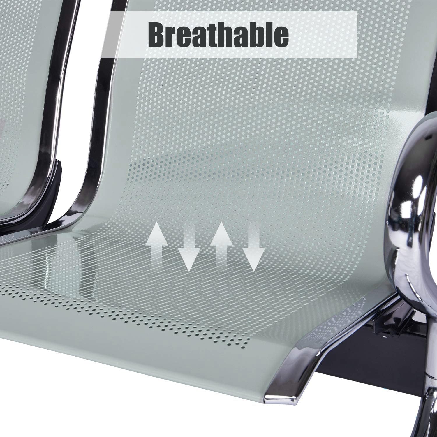 Kinsuite 5-Seat Metal Reception Bench with Arms - Silver Waiting Room Chairs for Airport, Office, Hospital, Bank & Lobby | Durable Commercial Seating for High-Traffic Areas