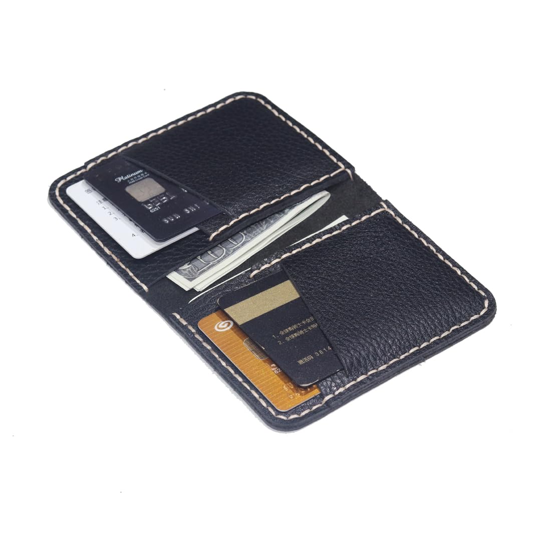Handmade Leather Card Holder Wallet - Large Capacity Multi-Slot Folding Slim Wallet for Men & Women (Black) | Perfect for Business, Travel & Everyday Use