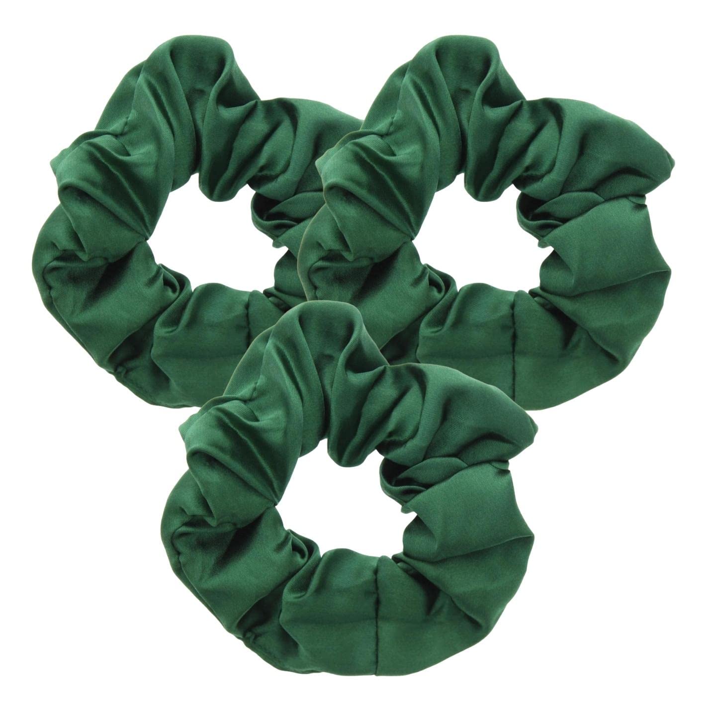 Topkids 3-Piece Satin Hair Scrunchies for Women & Girls - Soft Hair Ties, Ponytail Holders & Hair Elastics (Bottle Green) | Perfect for School, Work, Gym & Everyday Styling