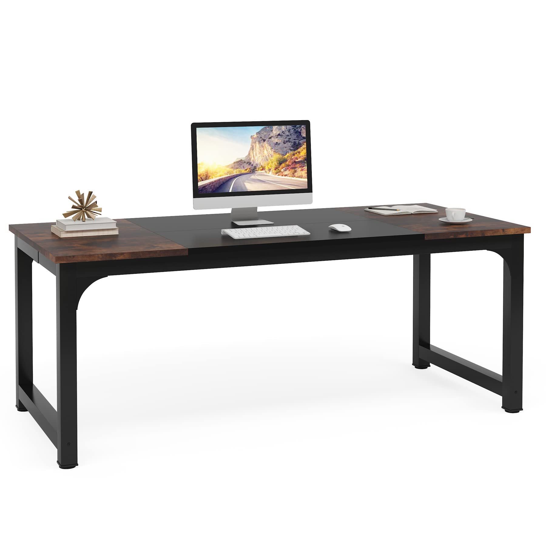 Tribesigns 70 Inch Modern Computer Desk - Large Office Desk with Black Metal Frame, Study Writing Workstation for Home Office | Perfect for Remote Work, Gaming & Study Spaces