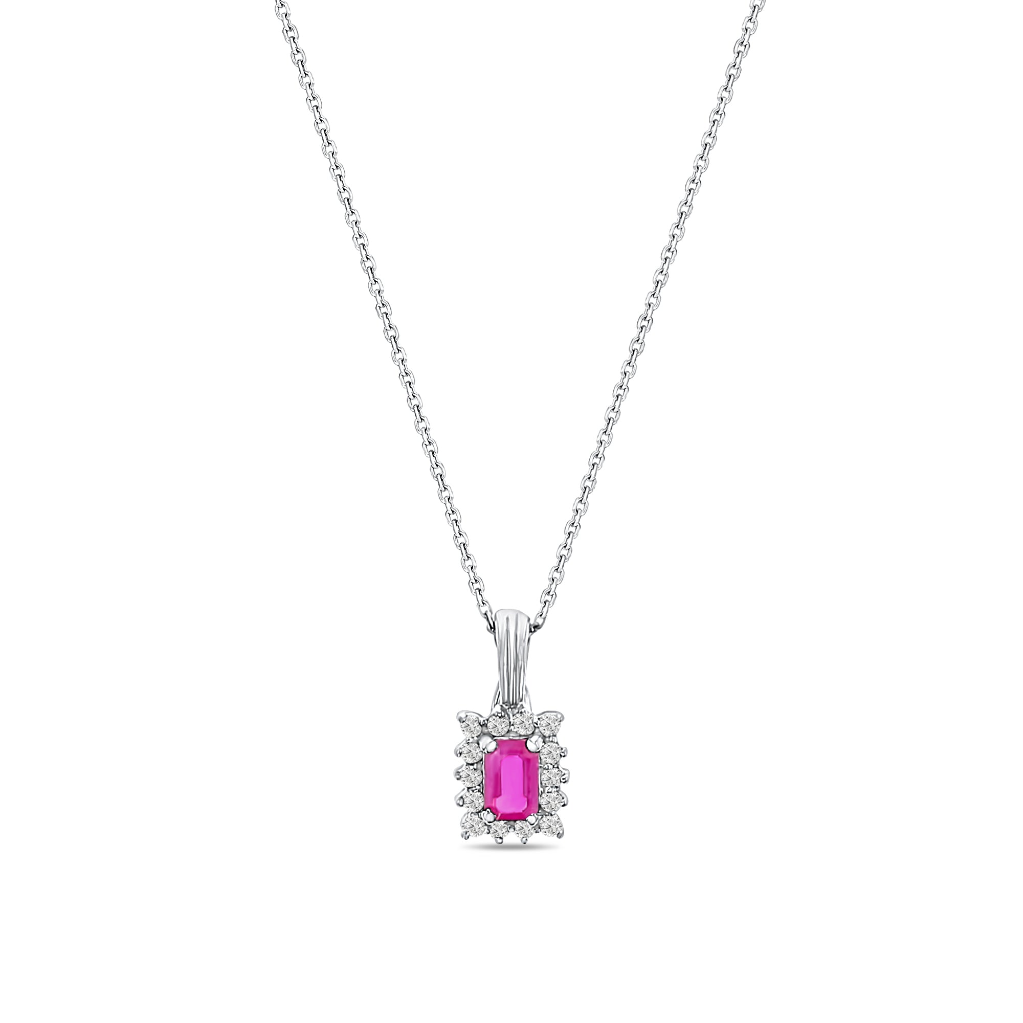 14K White Gold Ruby & Diamond Halo Pendant Necklace - 0.87cttw Genuine Gemstone Jewelry for Women, Perfect Gift for Anniversary, Valentine's Day & Special Occasions