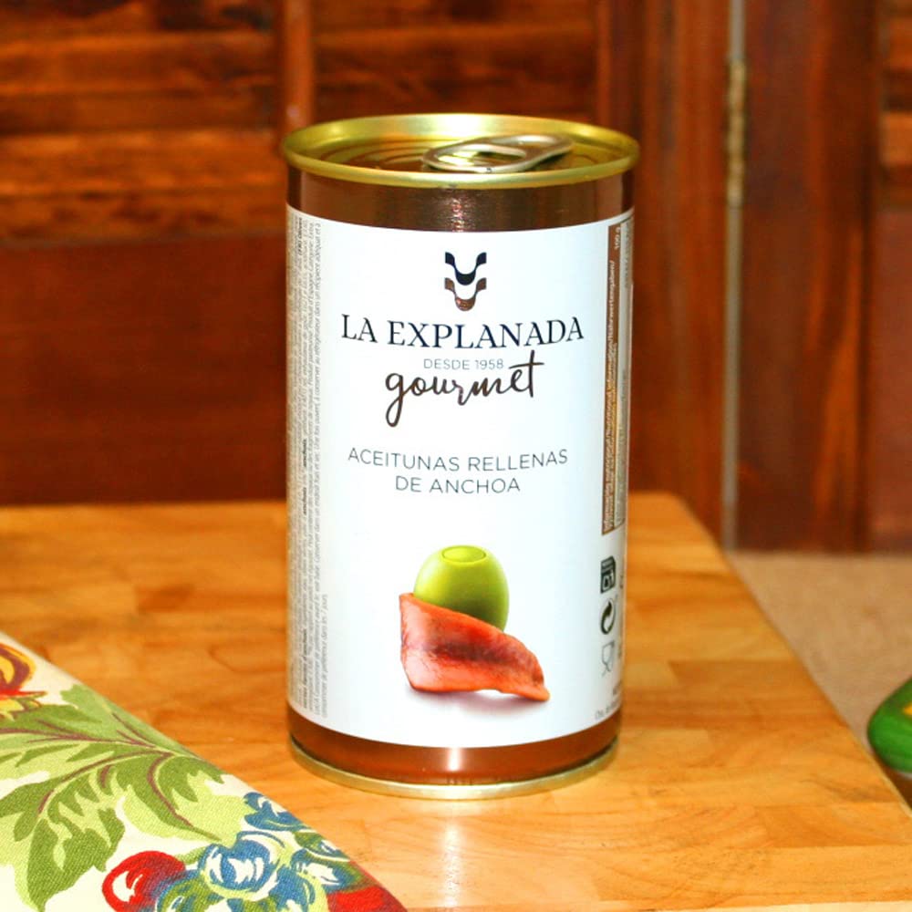Premium La Explanada Manzanilla Olives Stuffed with Anchovies - Gourmet Spanish Tapas, Perfect for Charcuterie Boards & Cocktail Parties