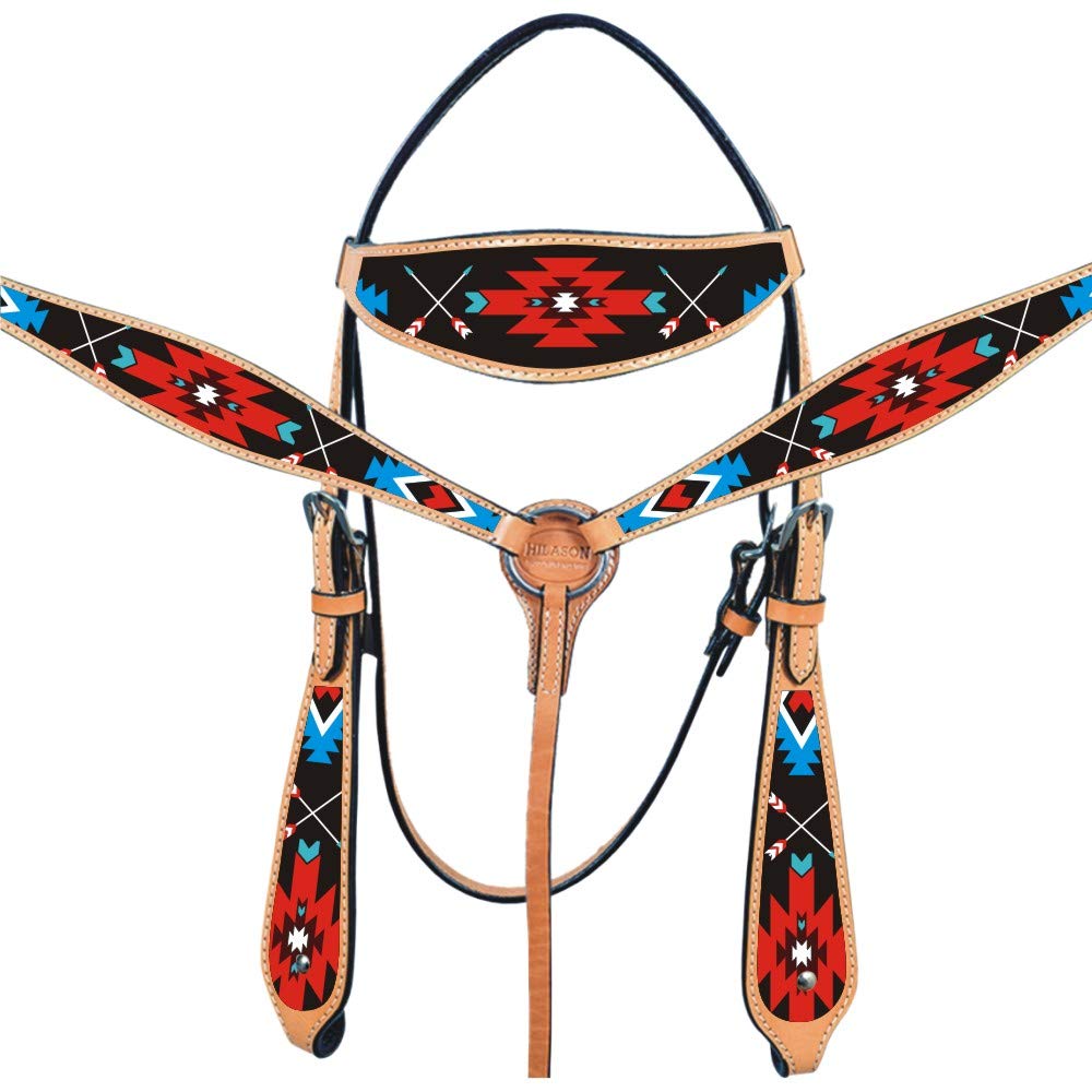 HILASON Western Horse Headstall Breast Collar Set - Genuine American Leather Tan Tack for Horses | Durable Leather Headstall & Breast Collar | Perfect for Trail Riding, Rodeo & Ranch Work